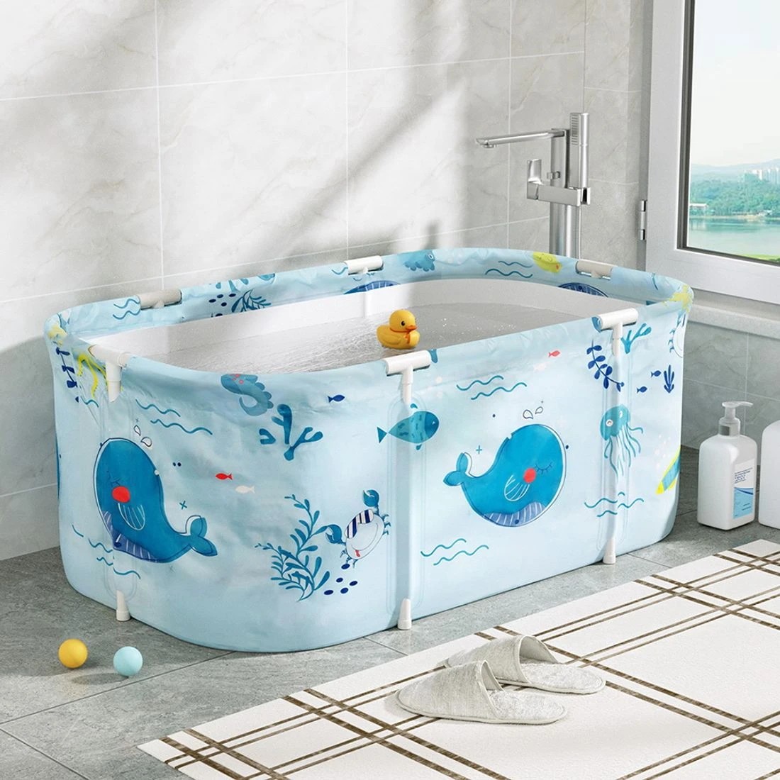 5 Weisshorn Foldable Bathtub PVC Spa Bucket Inflatable Cushion 114x62cm - Blue, 5 of 5
