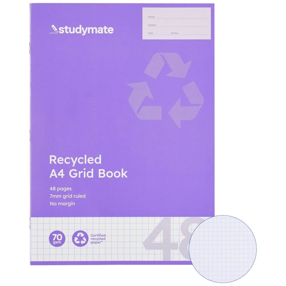1 Studymate A4 Premium Recycled 7mm Grid Book 48 Page, 1 of 3