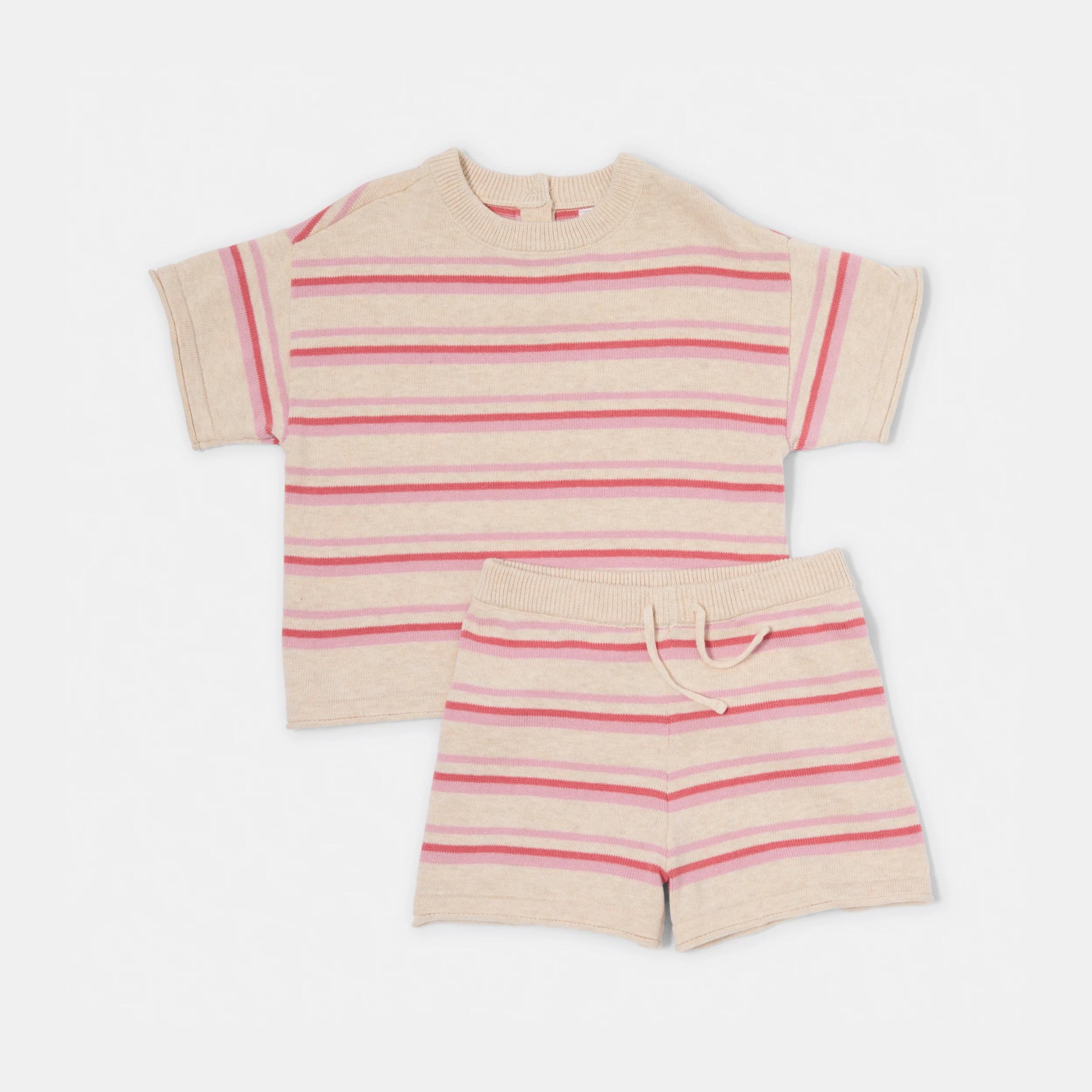 1 2 Piece Short Sleeve True Knit Set EGRET MULTI VARIEGATED STRIPES, 1 of 6