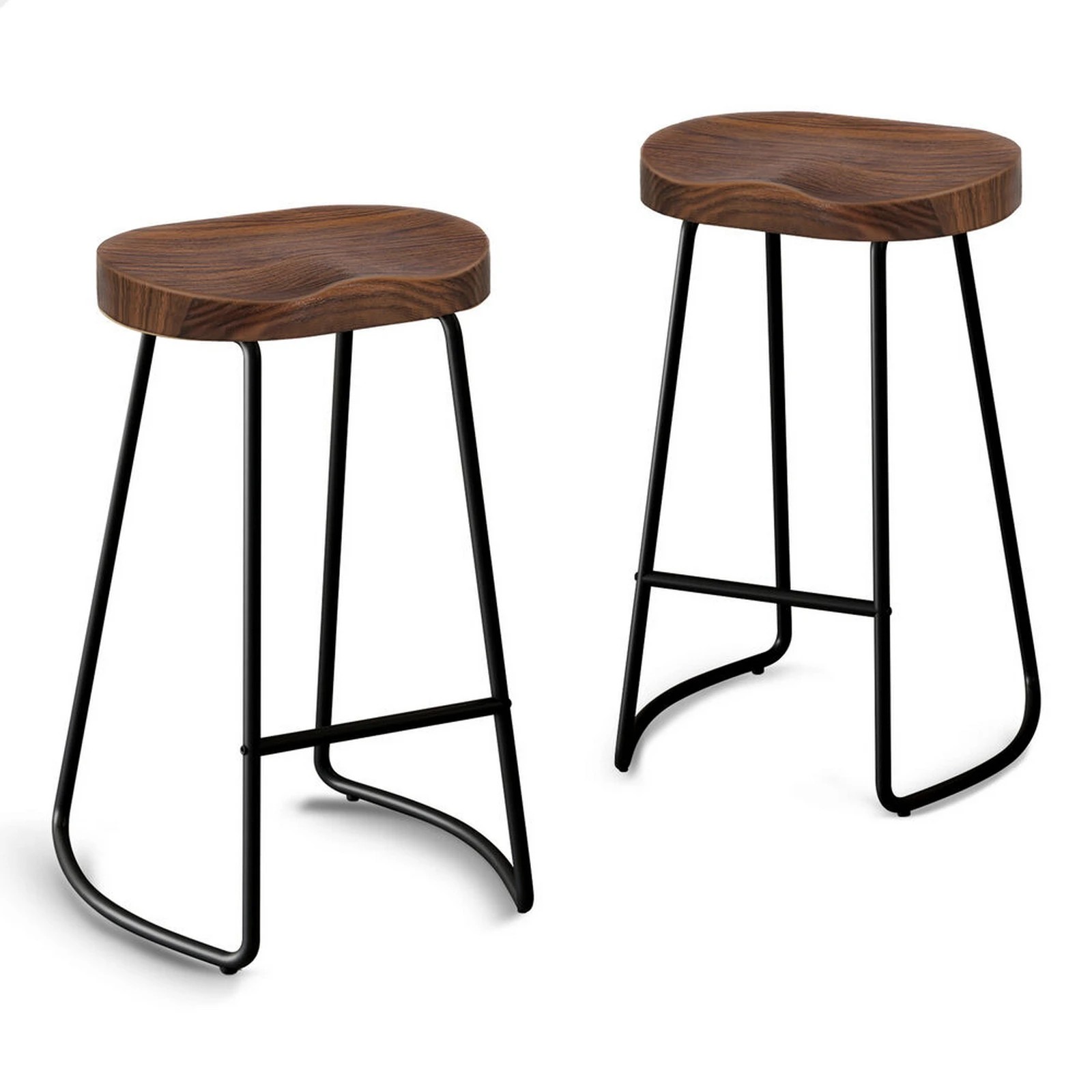 1 Alfordson 2x Bar Stools 75cm Tractor Kitchen Wooden Vintage Retro Chair - Brown, 1 of 10
