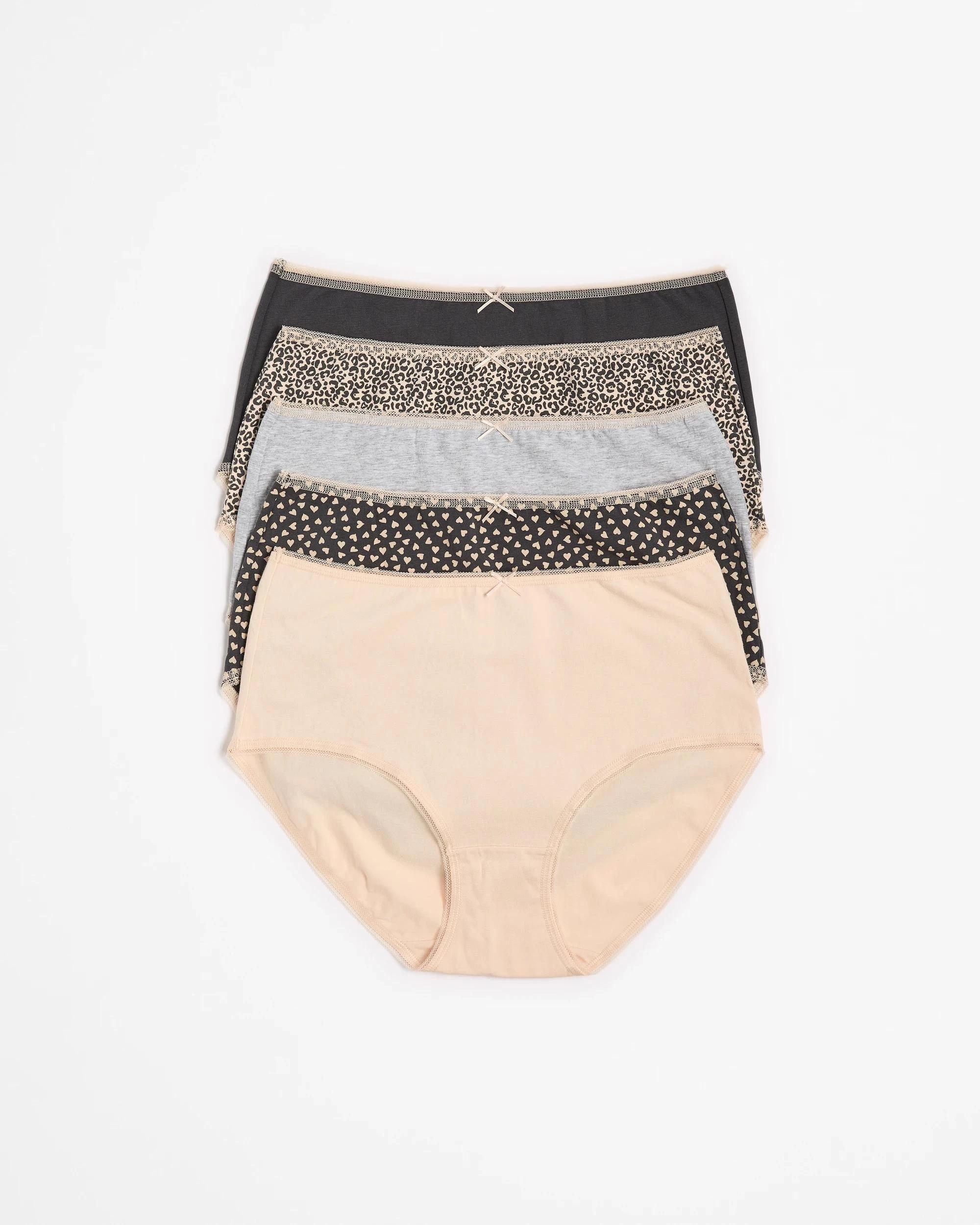 1 Target Woman Australian Cotton Womens Full Briefs 5 Pack LEOAPARD & HEARTS, 1 of 5