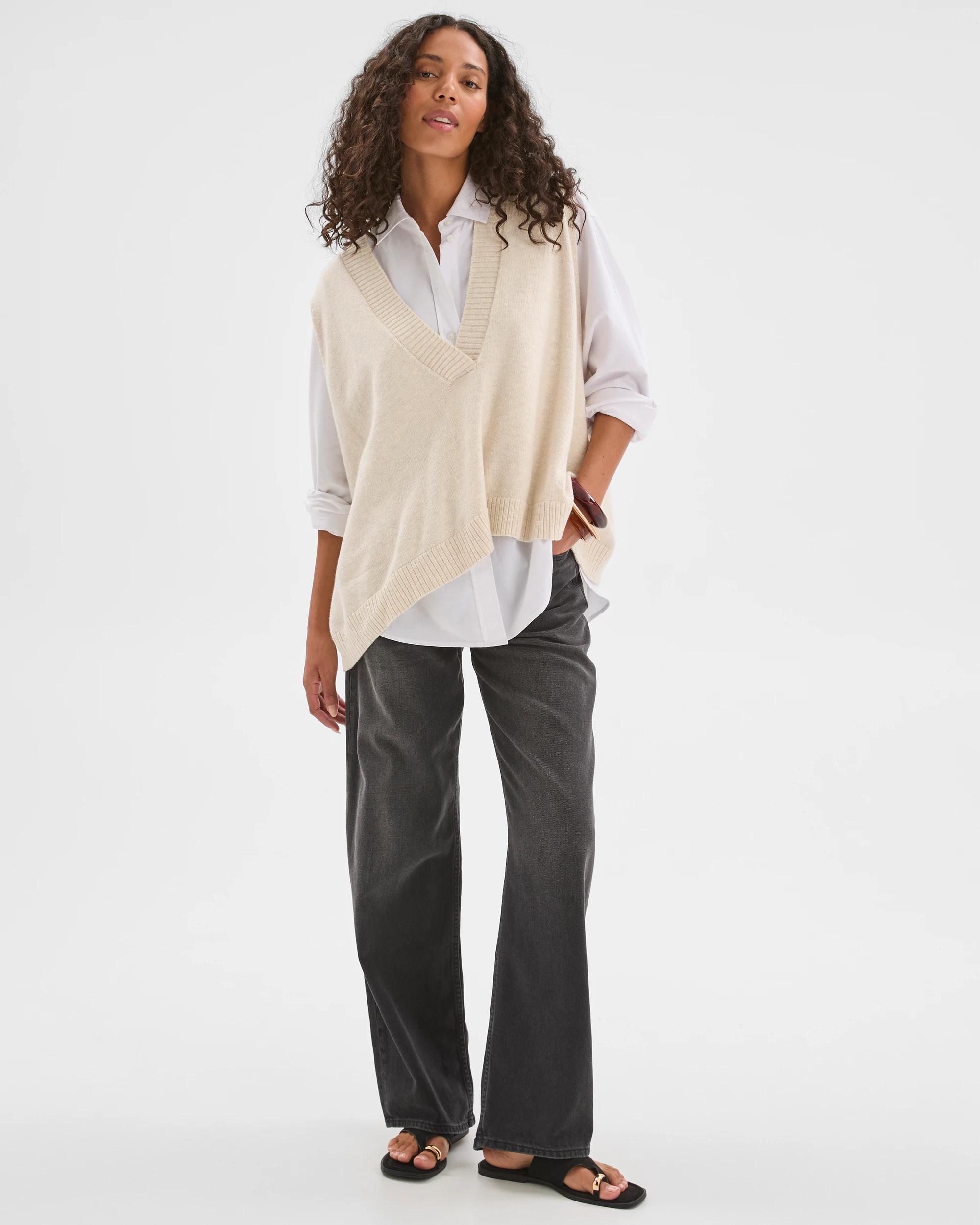 2 Target Woman Australian Cotton Blend Deep V-Neck Oversized Knit Vest CREAM MARLE, 2 of 7