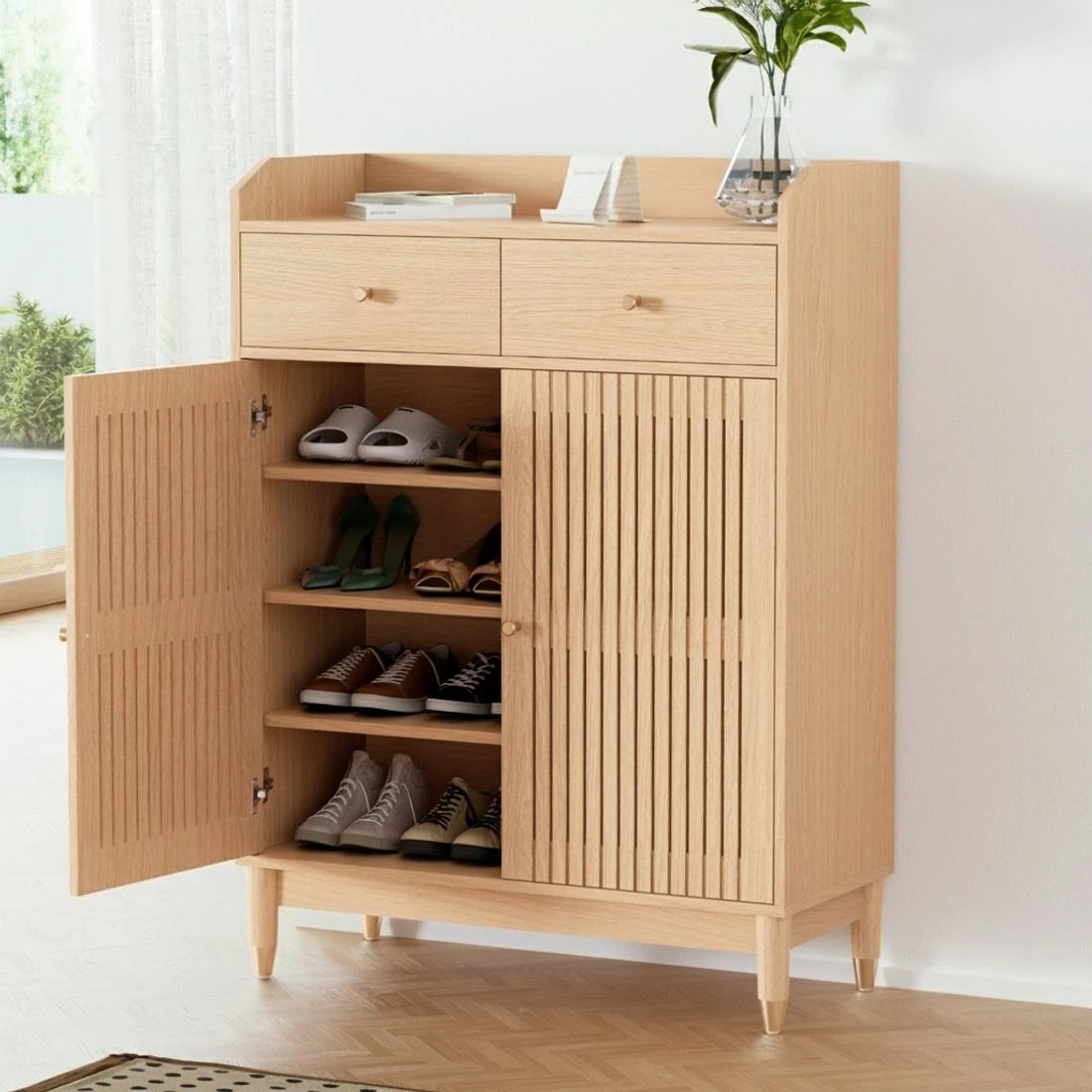 4 Artiss Shoe Rack Cabinet 4-Tier 16 Pairs - Natural, 4 of 5