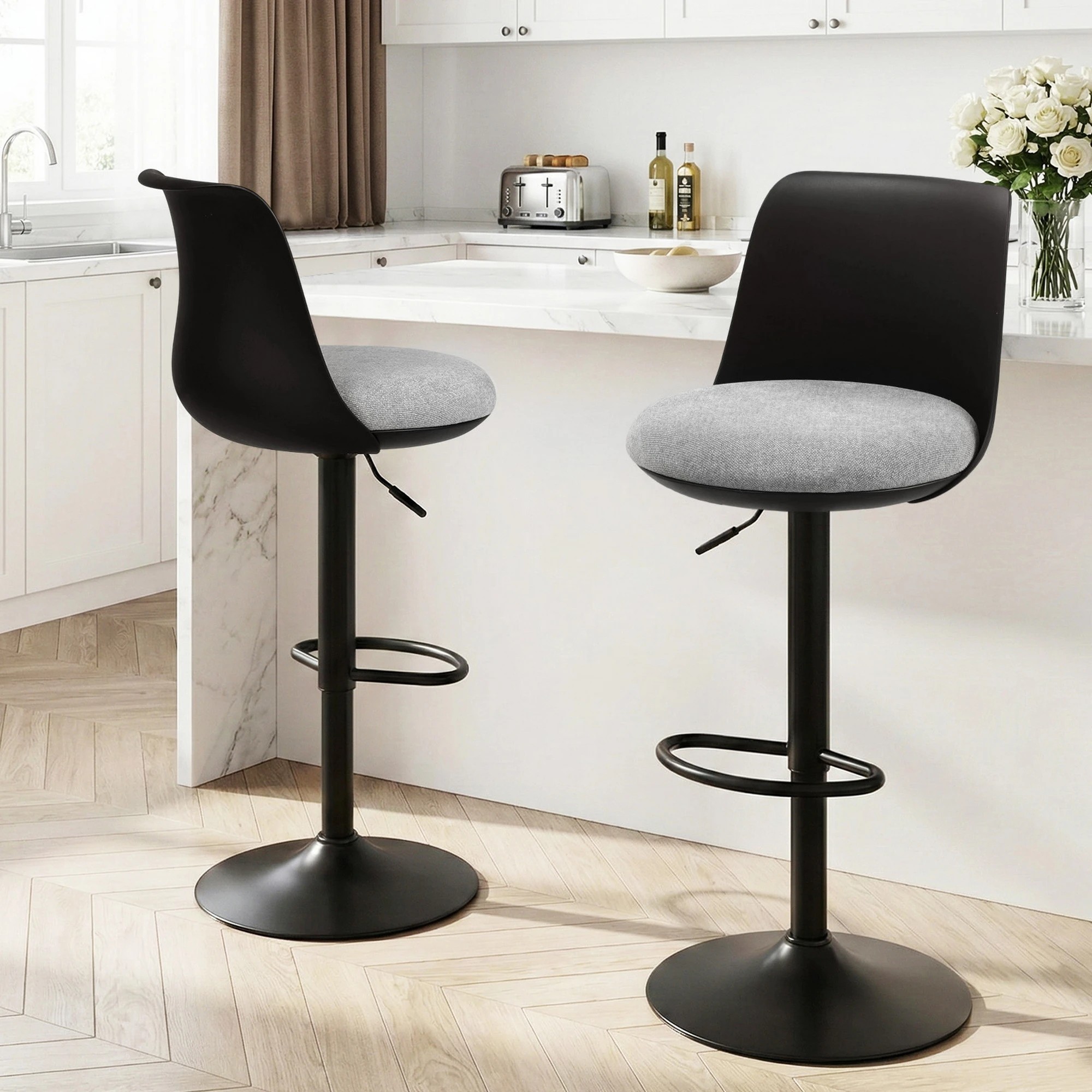 6 Artiss 2x Bar Stools Kitchen Swivel Gas Lift Counter Dining Chair Curved - Black, 6 of 6