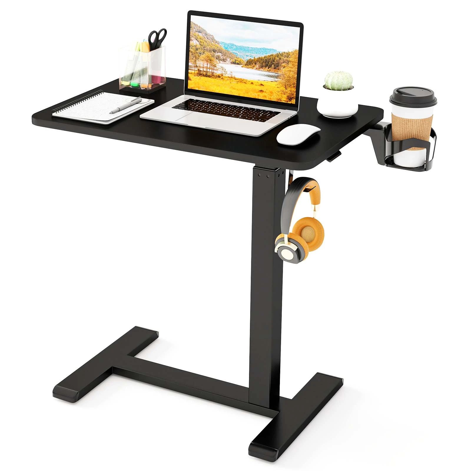2 Costway Mobile Standing Desk Height Adjustable Overbed Bedside Table - Black, 2 of 2