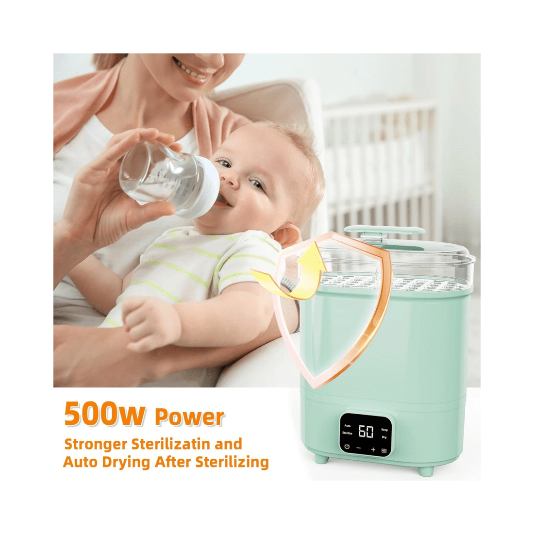 2 Advwin Baby Bottle Sterilizer, 4-in-1 Electric Steam Bottle Steriliser, Universal Fit For All Baby Items, Green, 2 of 8