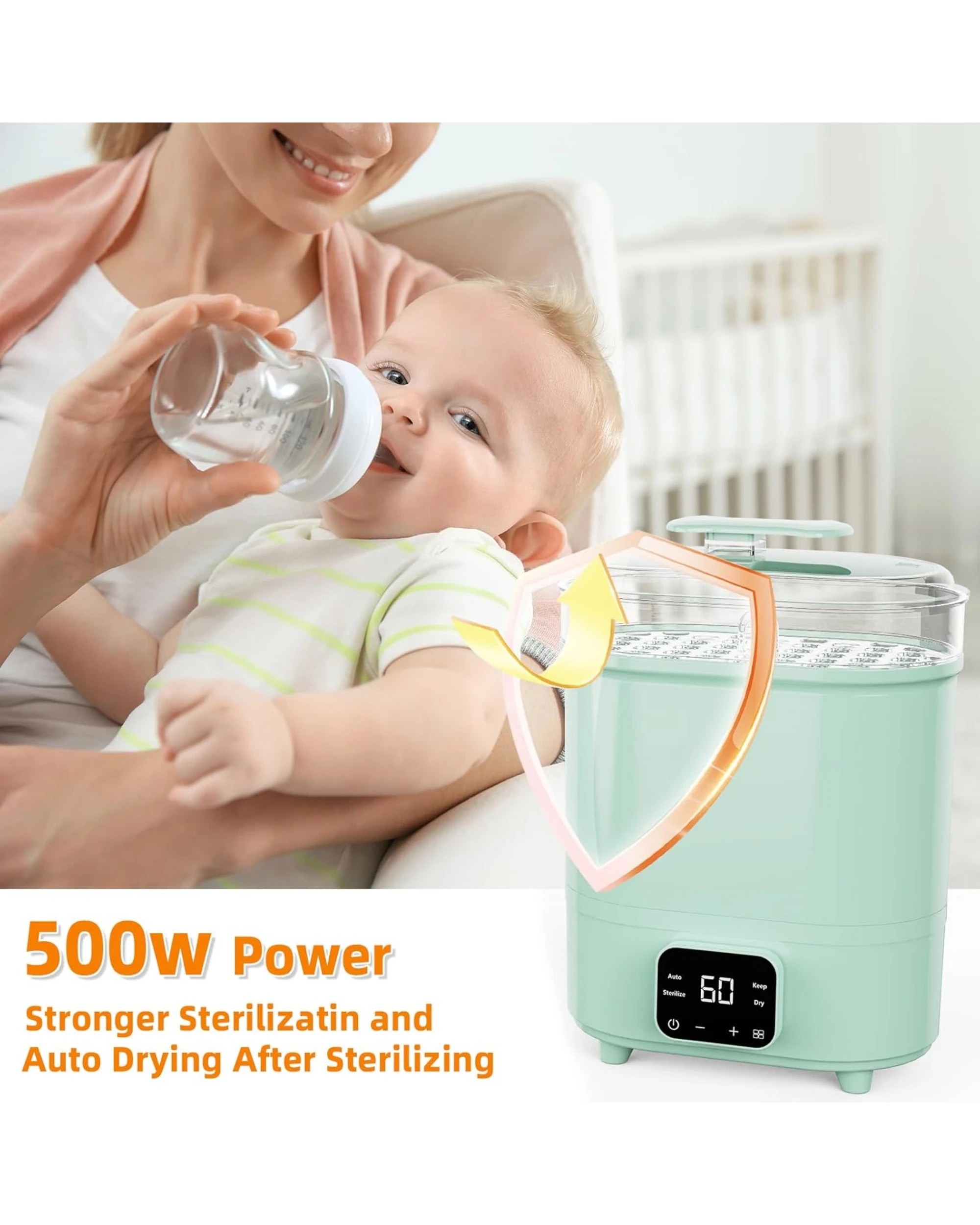 2 Advwin Baby Bottle Sterilizer, 4-in-1 Electric Steam Bottle Steriliser, Universal Fit For All Baby Items, Green, 2 of 7
