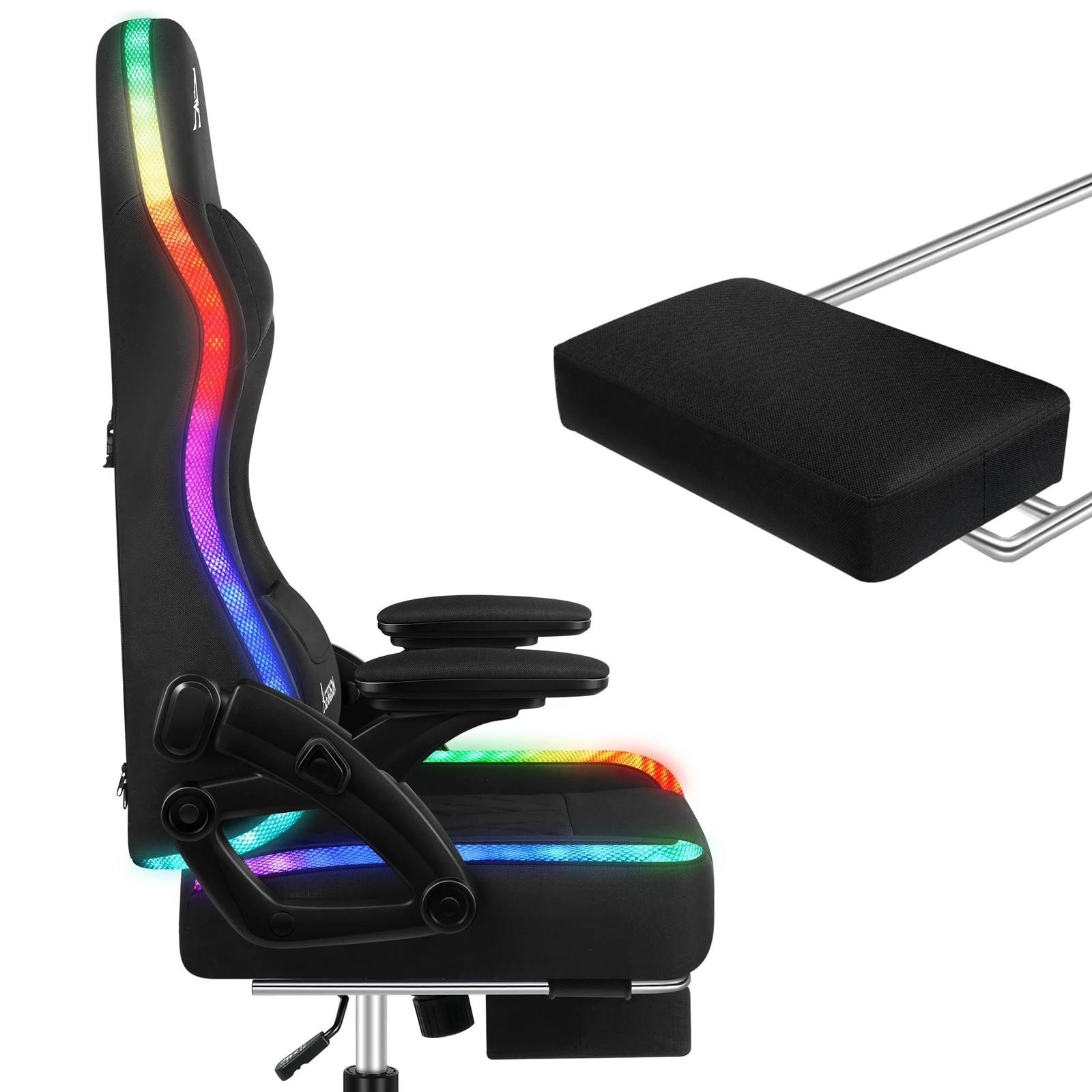 4 Alfordson Gaming Chair Office Massage 12 RGB LED Computer Fabric - Black, 4 of 10