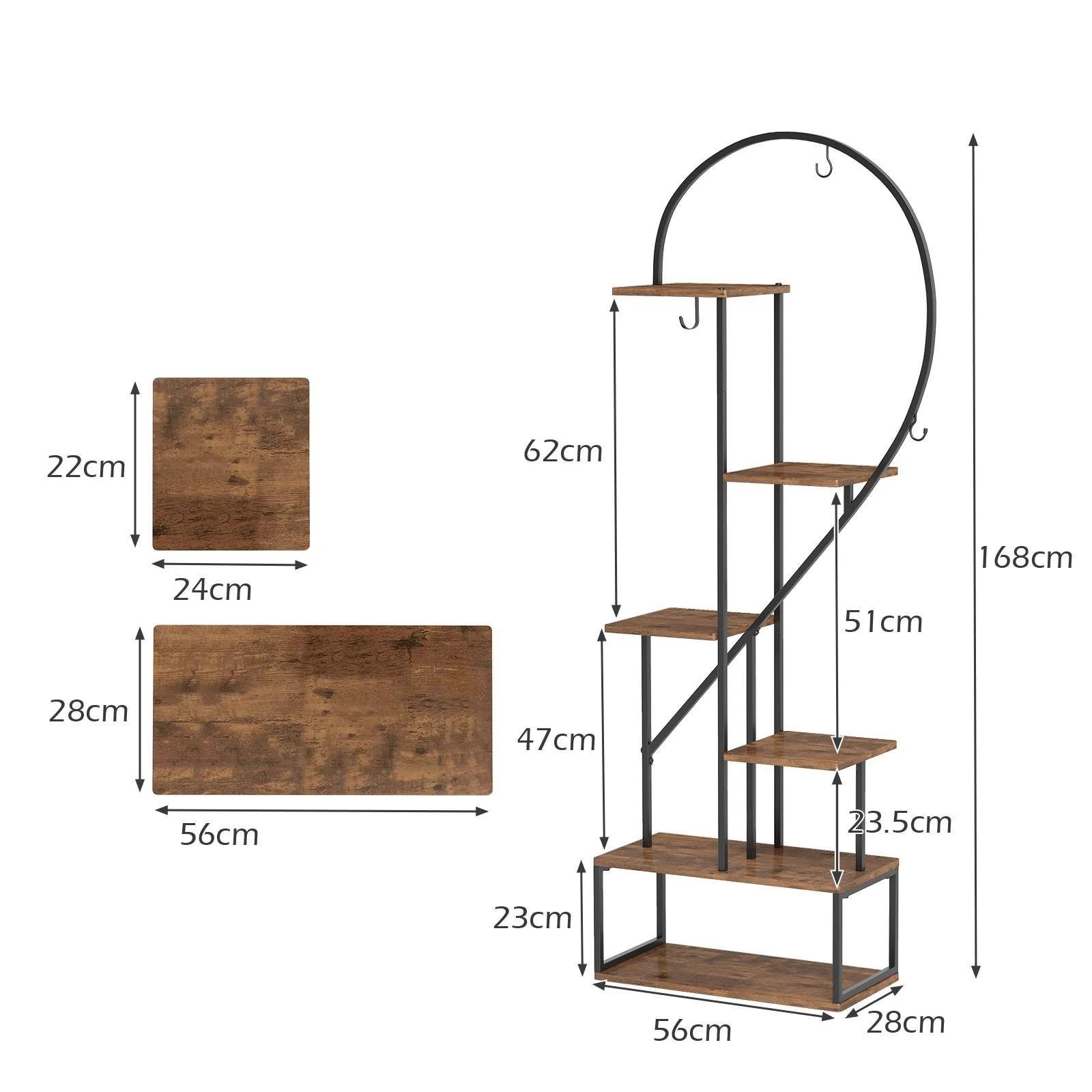 1 Costway 2x 6-Tier Metal Plant Stand Heart-Shape Flower Display Shelf w/12 Boards & Hook Planter Holder - Brown, 1 of 1