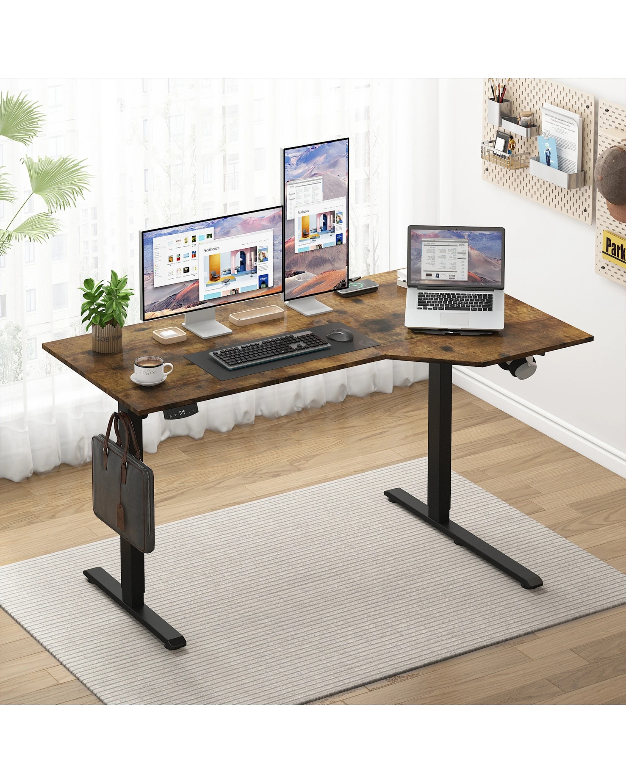 7 Advwin Electric Standing Desk L Shaped Corner Height Adjustable 140 x 80 cm - Brown, 7 of 8