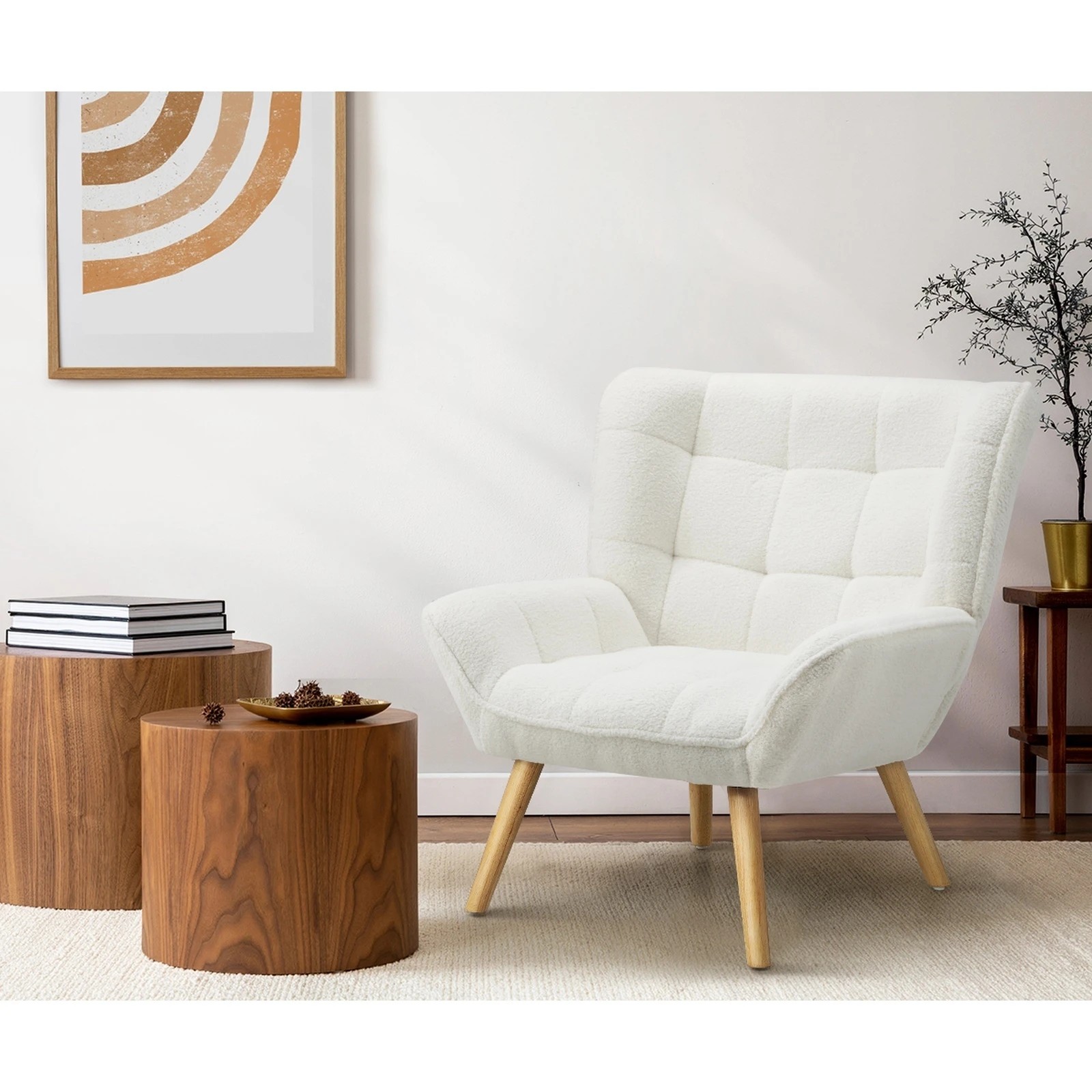 4 Oikiture 2x Armchair Accent Chairs Sofa Lounge Sherpa Upholstered Tub - White, 4 of 10