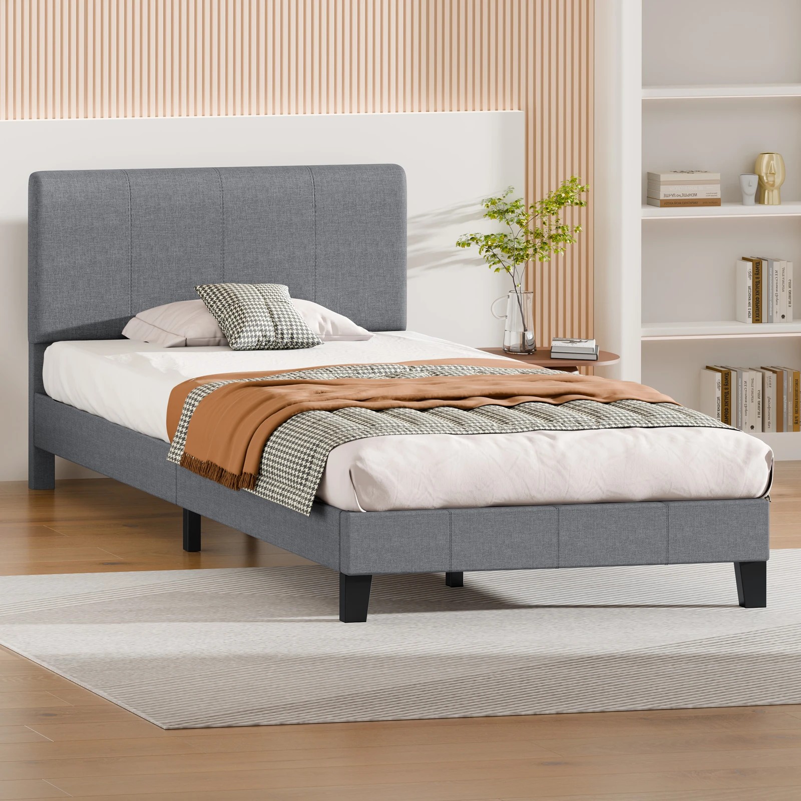 5 Alfordson Bed Frame King Single Mattress Base Platform Fabric Linus - Grey, 5 of 10