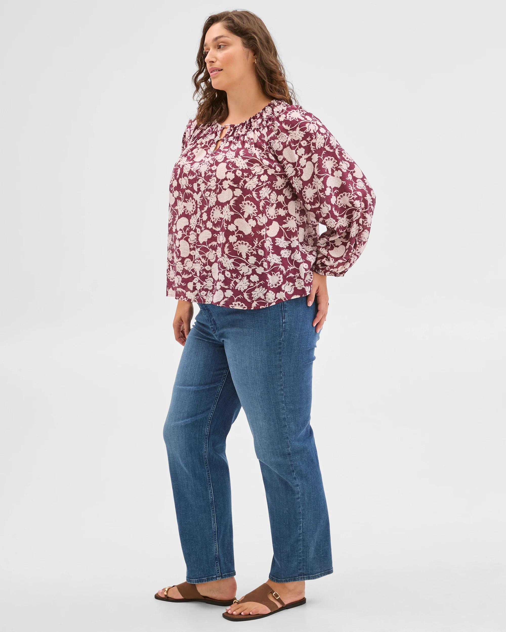 3 Target Curve Plus Size Long Sleeve Neck Detail Blouse PINOT FLORAL, 3 of 6