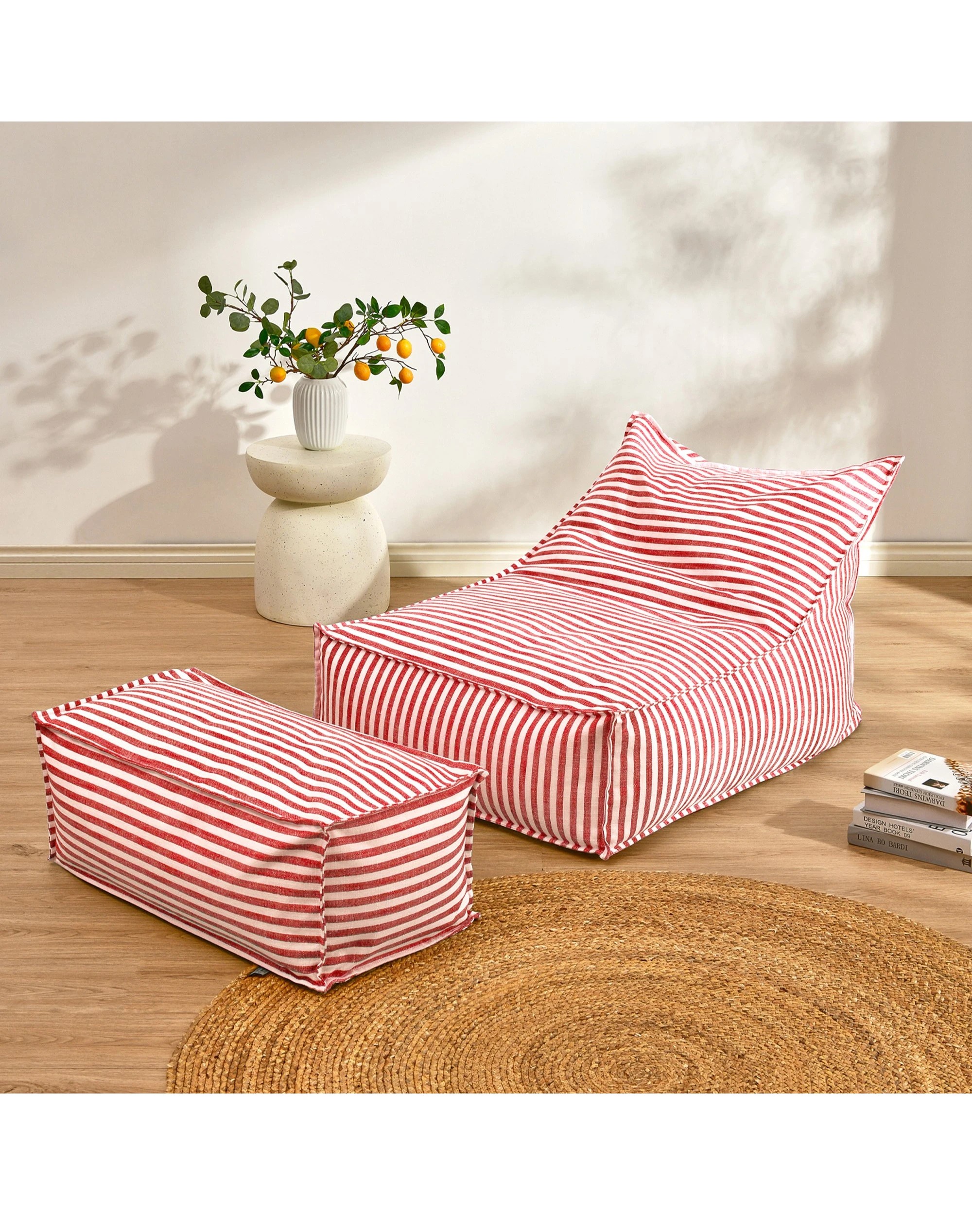 6 Cadence & Co. Oscar Faux Linen Ottoman Bean Bag Cover - Red, 6 of 6