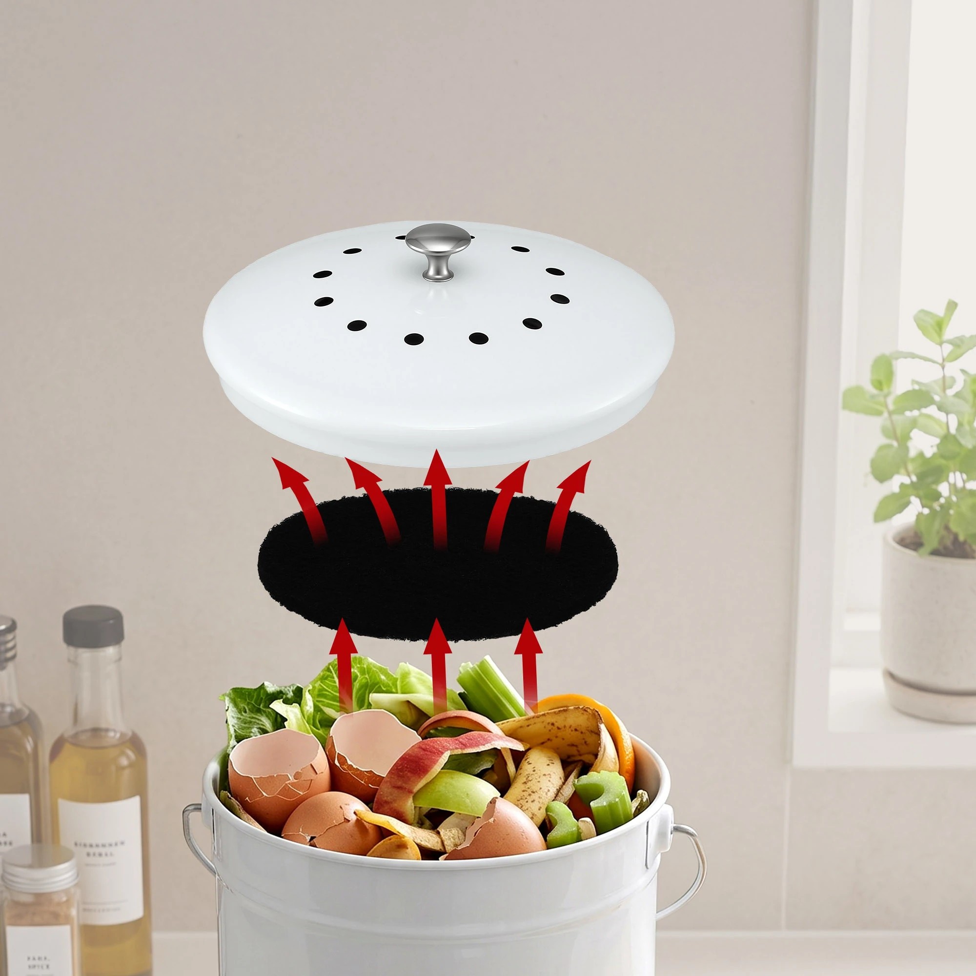 4 Gardeon Kitchen Compost Bin 6L Food Waste Bin - White, 4 of 9