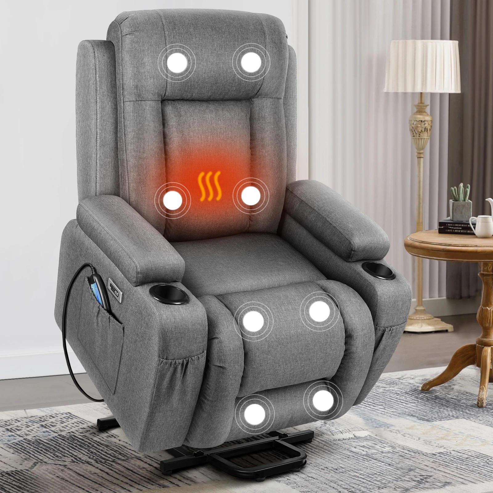 2 Alfordson Recliner Chair Electric Lift Heated Massage Armchair Lounge Sofa - Grey, 2 of 8