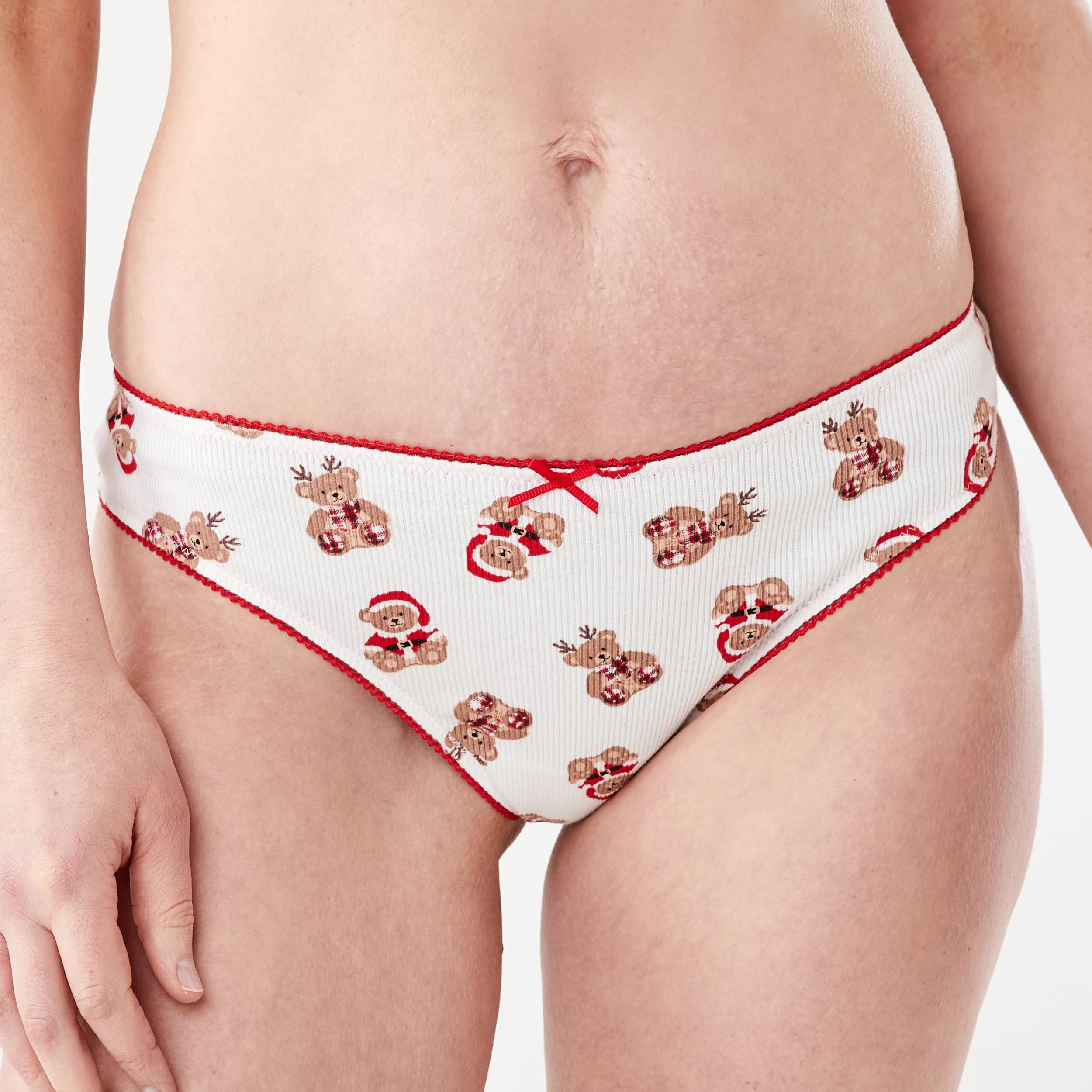 4 2 Pack Cotton Ribbed Christmas G-String Briefs Xmas Bear, 4 of 7