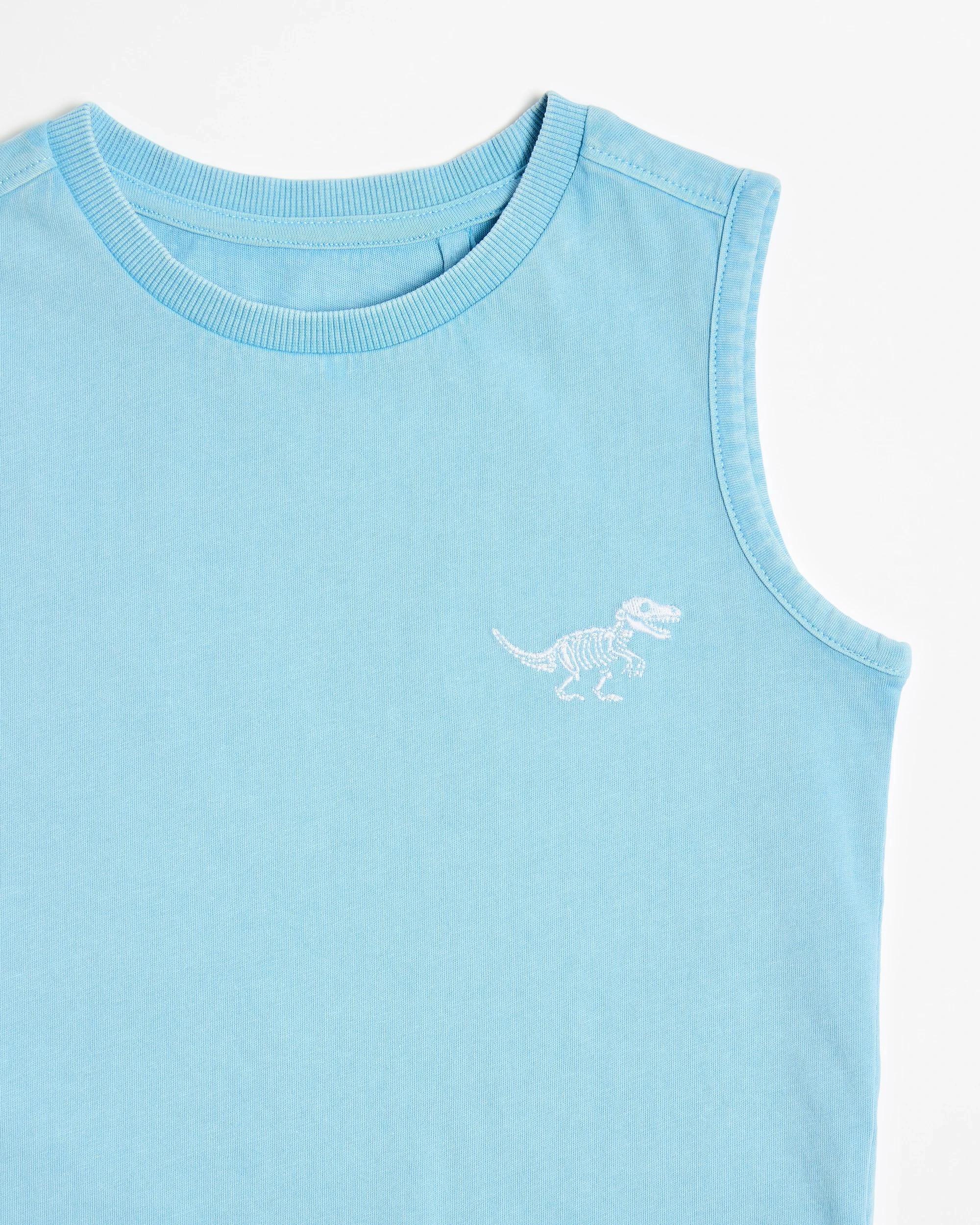5 Target Australian Cotton Embroidered Washed Tank BLUE DINOSAUR, 5 of 5