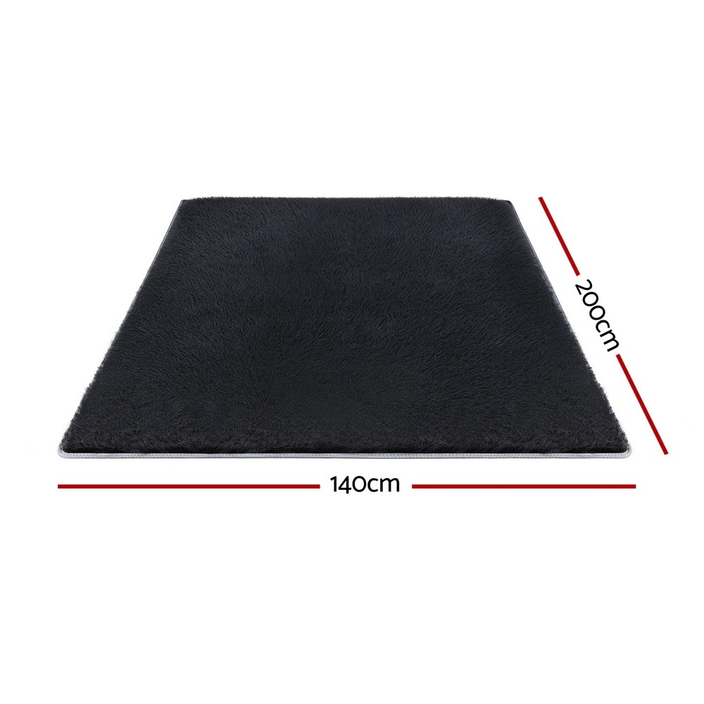 2 Artiss Floor Rug 140x200cm Plush Area Shaggy Rug Living Room Bedroom Carpet - Black, 2 of 9
