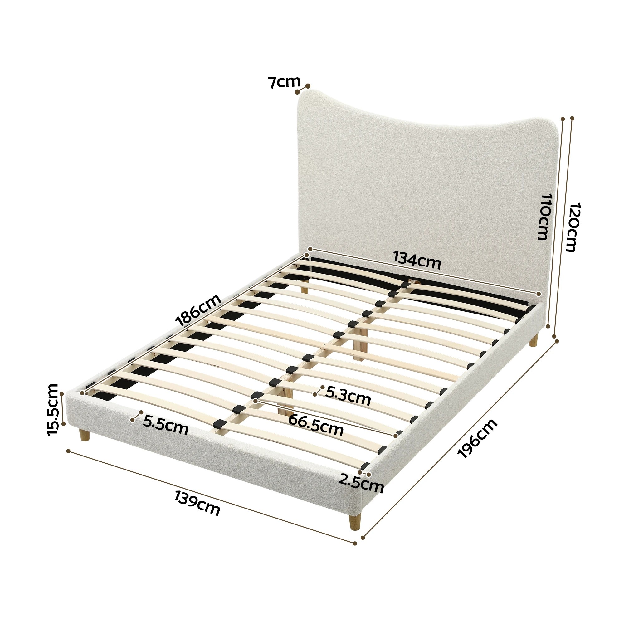 2 Artiss Bed Frame with Boucle Headboard, 300kg Capacity - Double Bed - Beige, 2 of 10