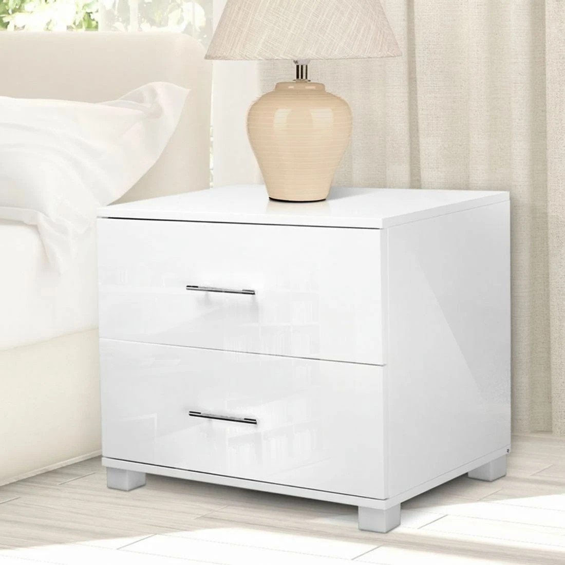 10 Artiss Bedside Table 2 Drawers High Gloss - White, 10 of 10