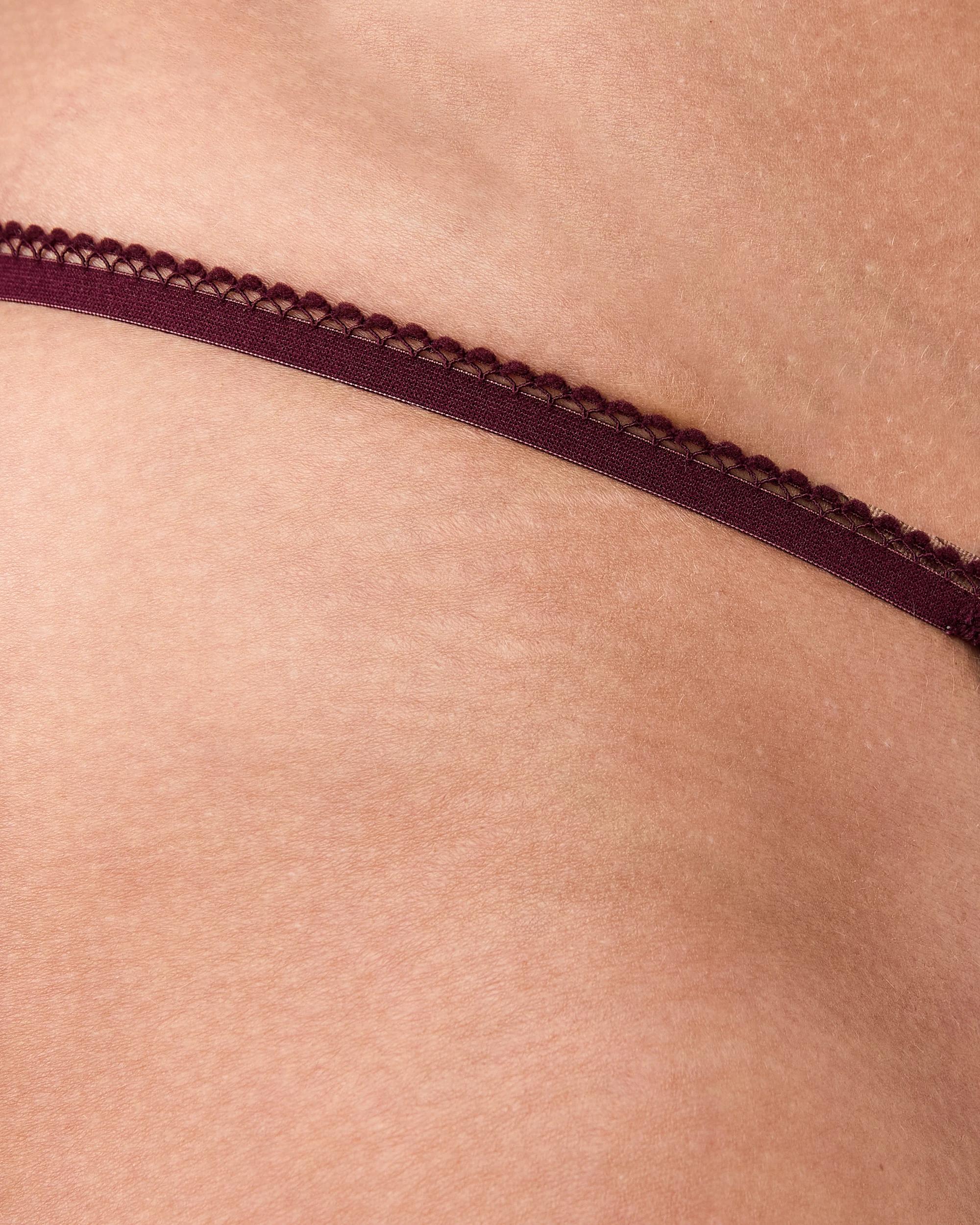 4 Co-ordinated Embroidered Mesh G-String Briefs Choc Plum, 4 of 4