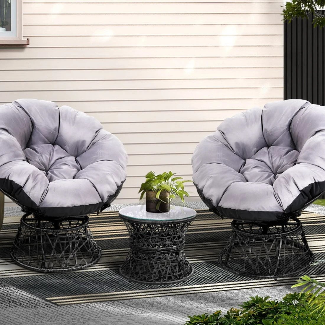 3 Gardeon Outdoor Lounge Setting Furniture Wicker Papasan Chairs Table Patio - Black, 3 of 6