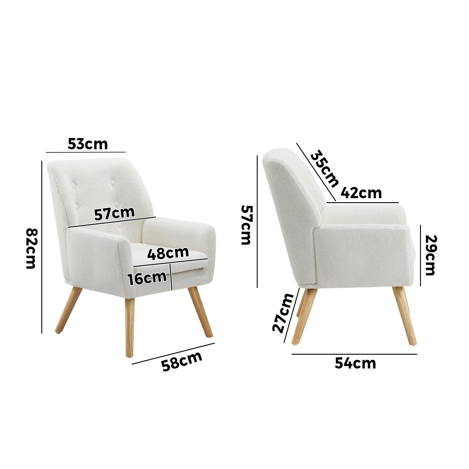 2 Oikiture 2x Armchair Lounge Chair Sherpa Accent Armchairs Tub Chairs Sofa - White, 2 of 10