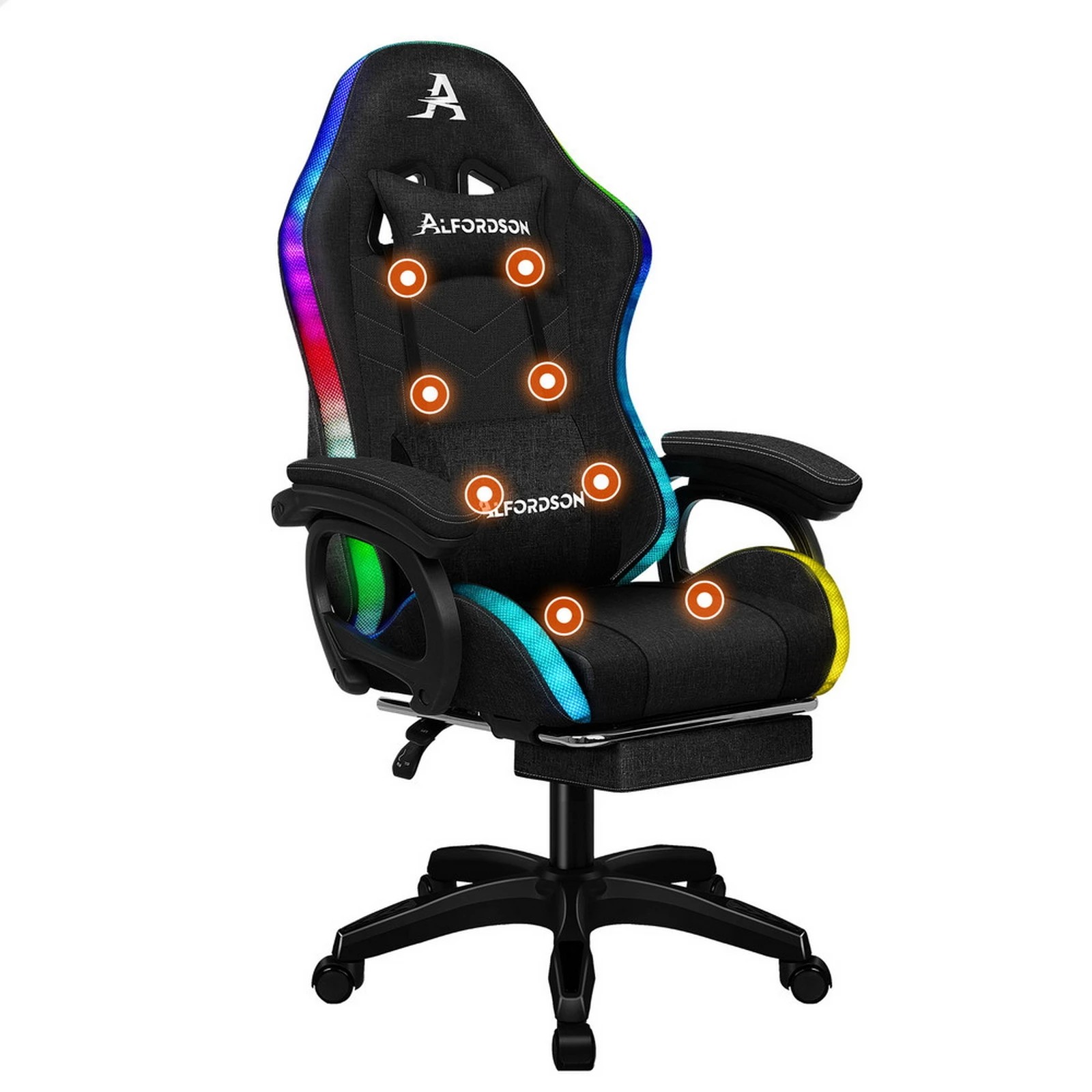 1 Alfordson Gaming Chair Office 12 RGB LED Massage Computer Seat Fabric - Black, 1 of 10