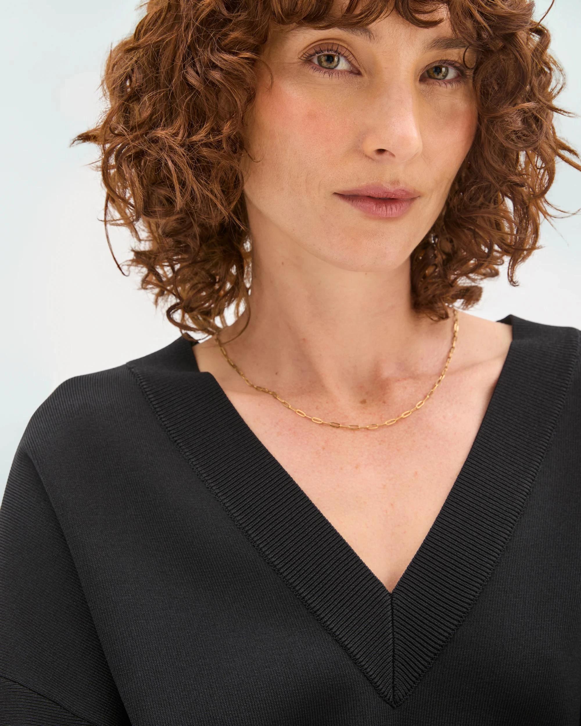 6 Preview Crepe Knit V-Neck Sweater BLACK, 6 of 7