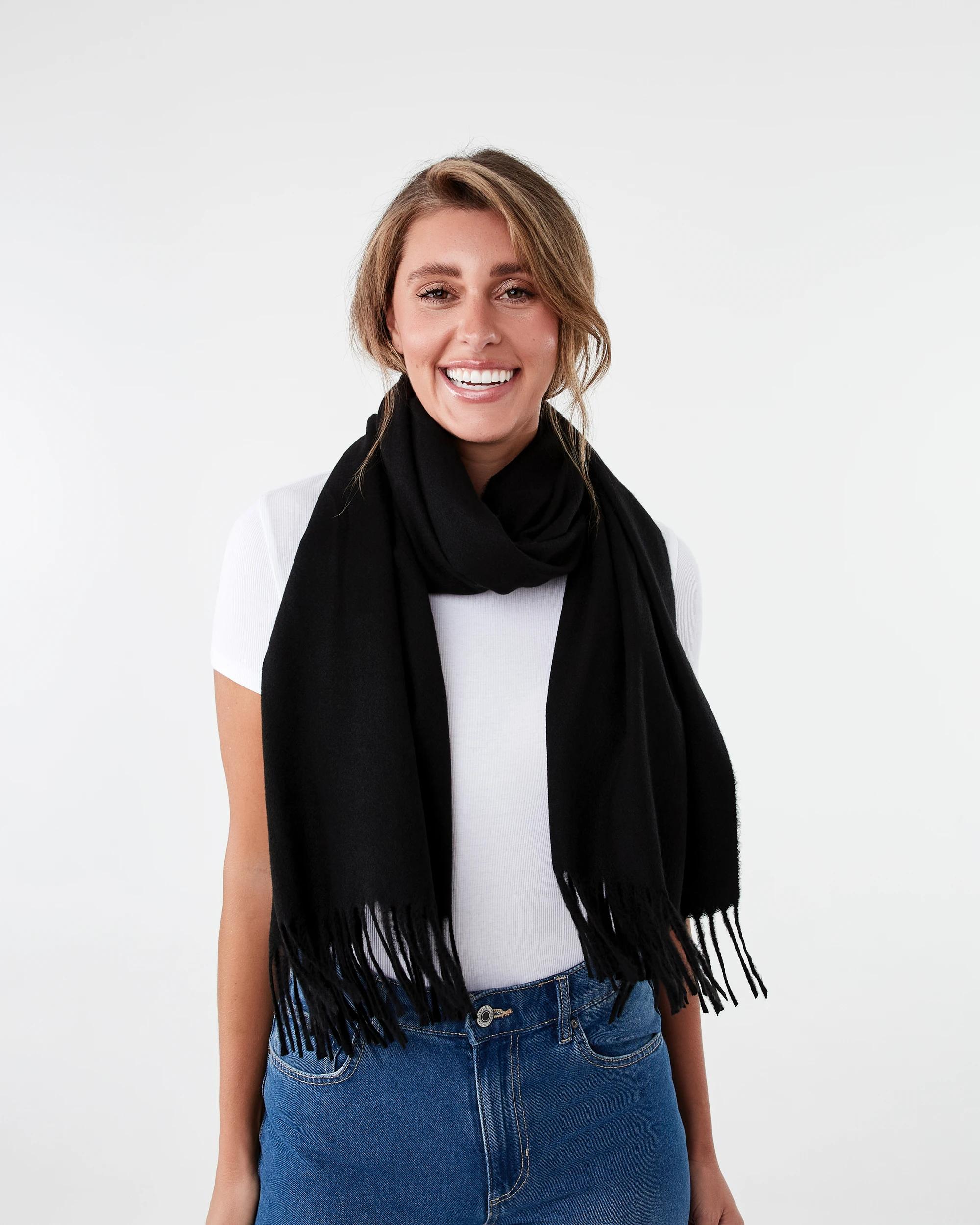3 Brushed Wrap Scarf Black, 3 of 3