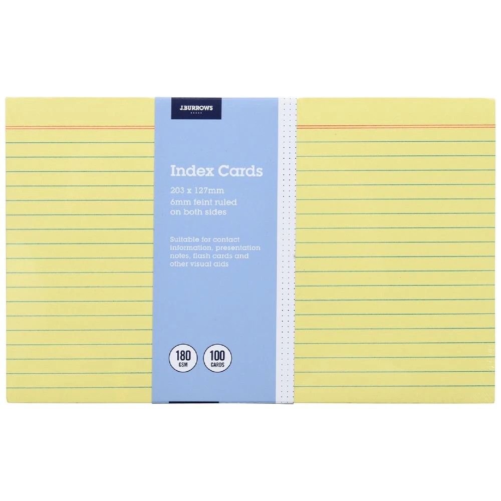 1 J.Burrows Index Cards Ruled 203 x 127mm Yellow 100 Pack, 1 of 1