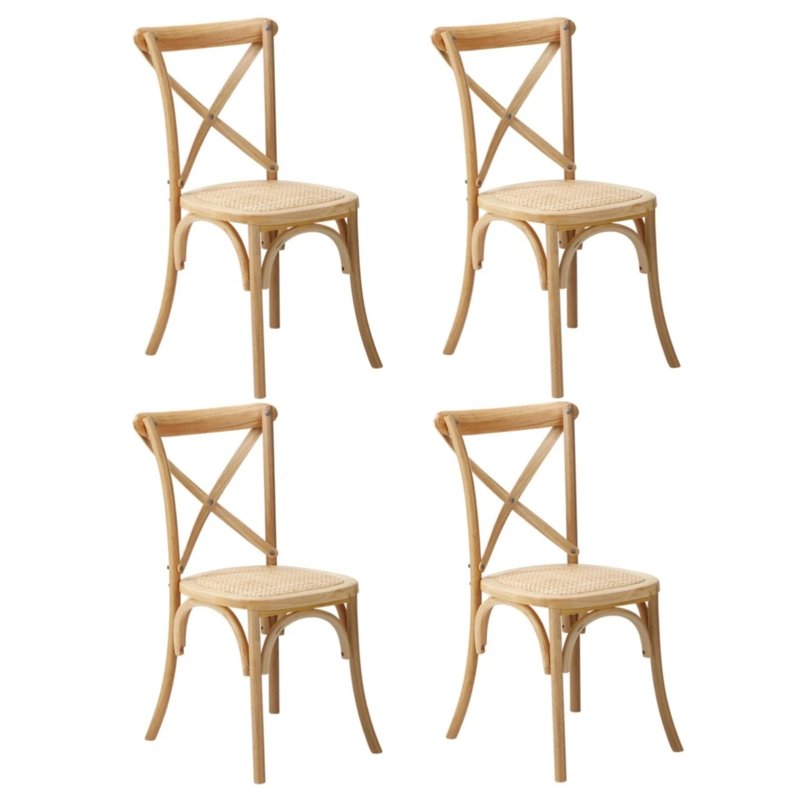1 Oikiture 4PCS Crossback Dining Chair Solid Birch Timber Wood Ratan Seat - Natural, 1 of 9