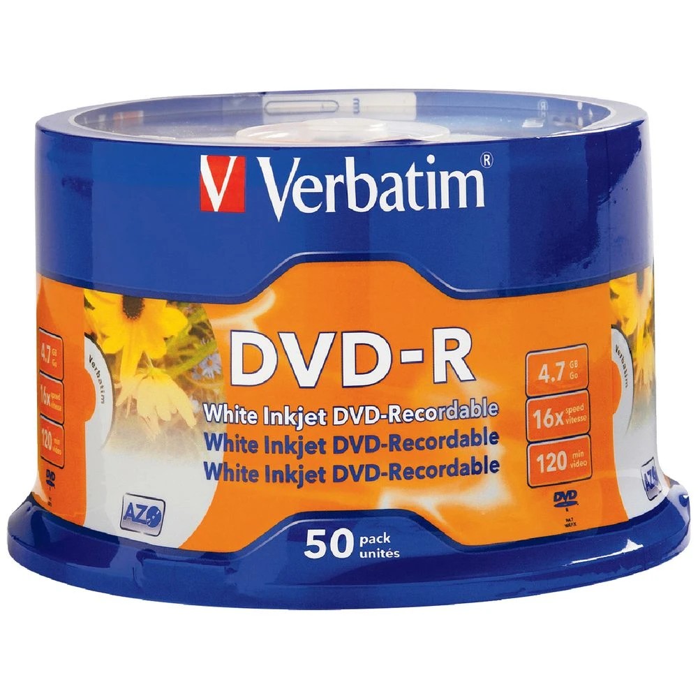 1 Verbatim DVD-R 4.7GB 16x White Inkjet Spindle 50 Pack, 1 of 1
