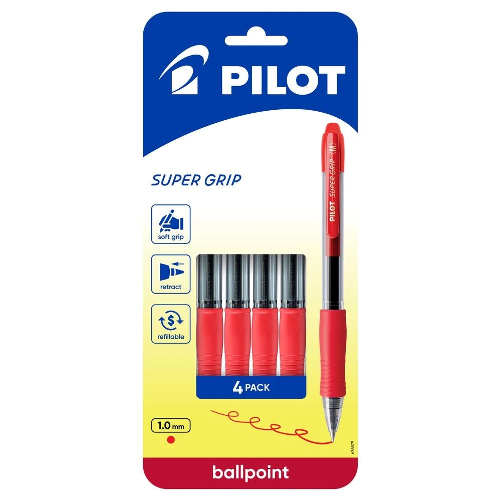 1 PILOT SuperGrip Retractable Ballpoint Medium 1mm Red 4 Pack, 1 of 8