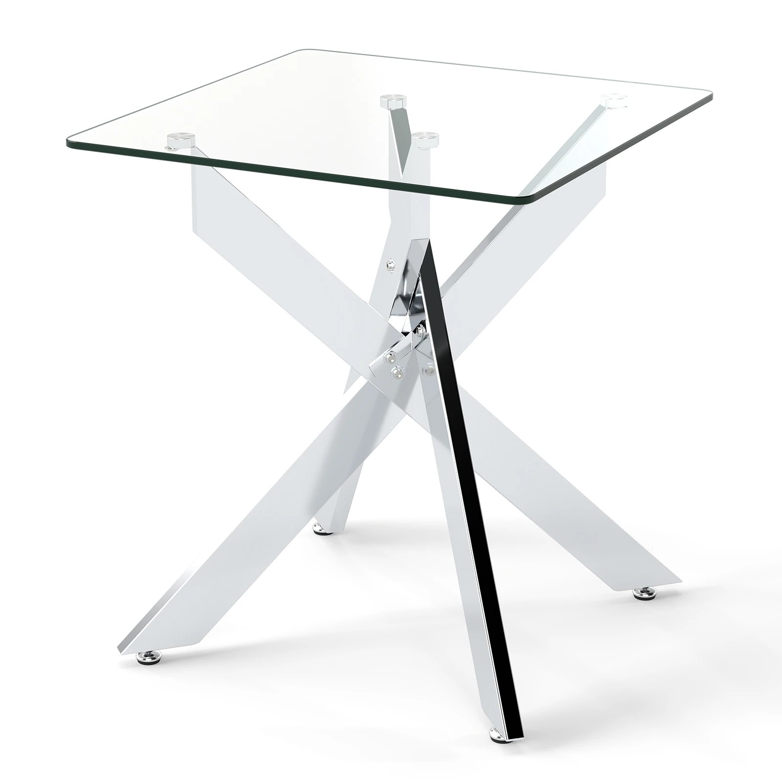 1 Costway Glass Side Table Square Bedside End Table w/Metal X Base, 1 of 3