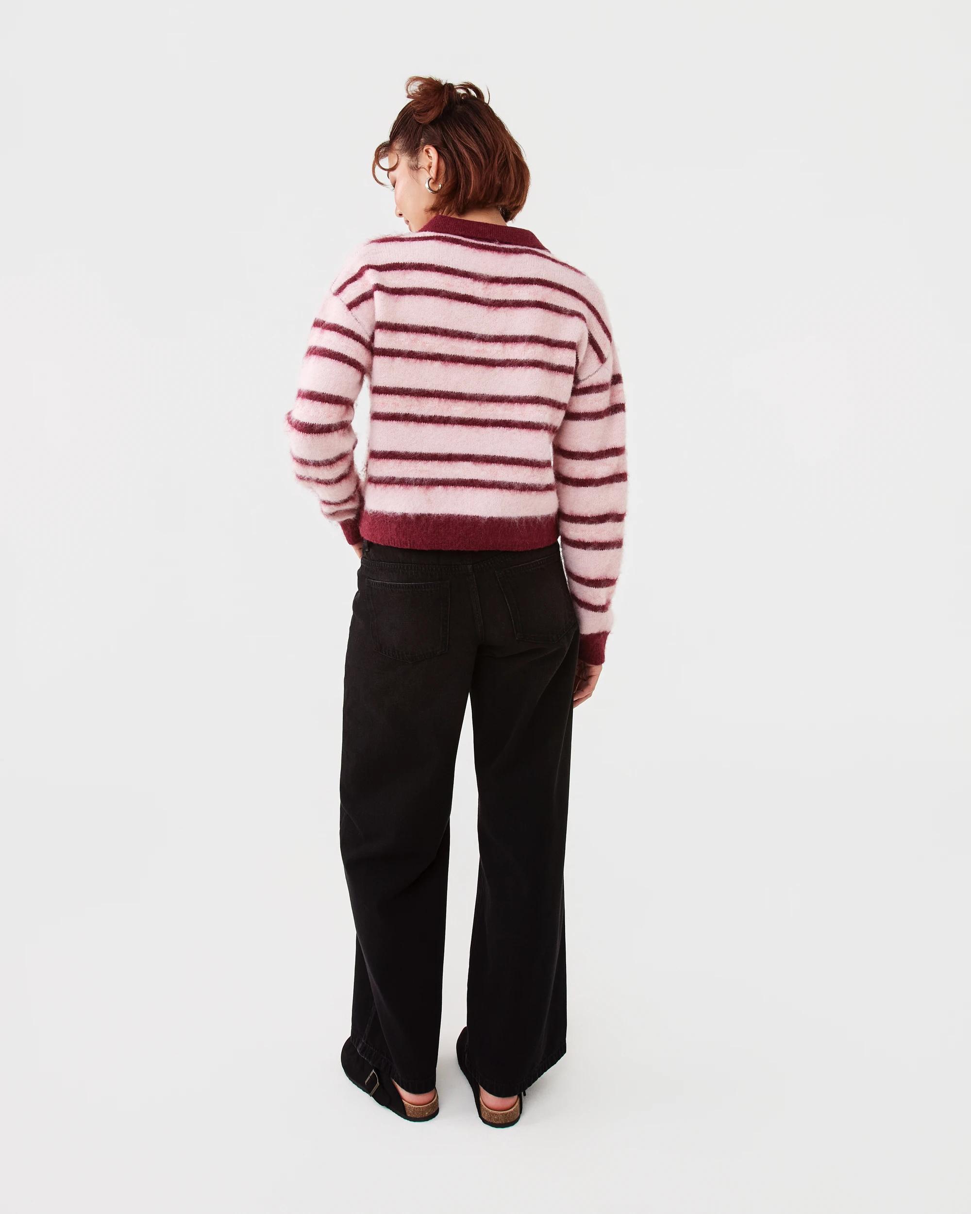 4 Long Sleeve Fluffy Polo Jumper Pnk Stripe, 4 of 8