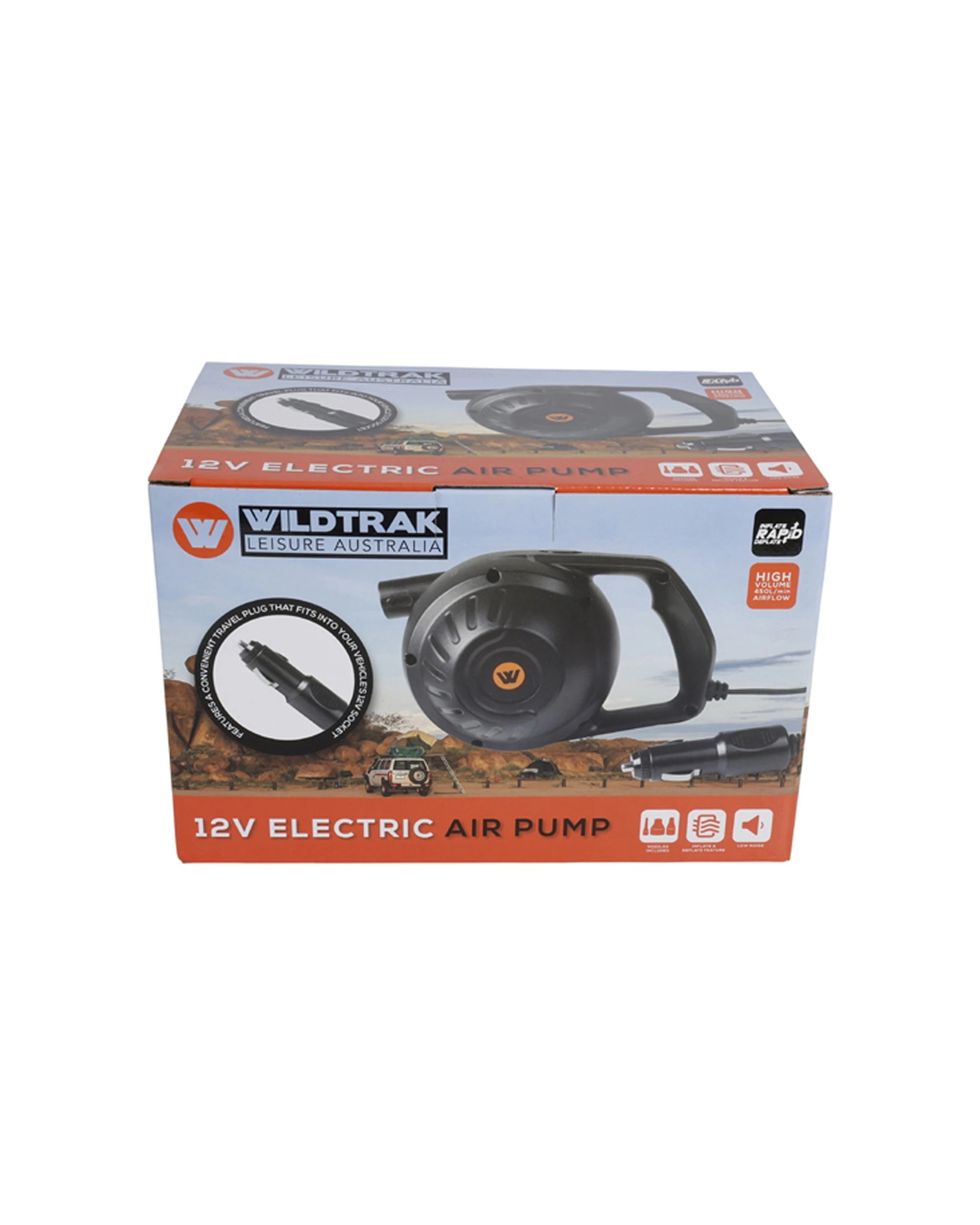 2 Wildtrak 12V Electric Air Pump High Output Portable Camping Inflator ABS - Black, 2 of 2