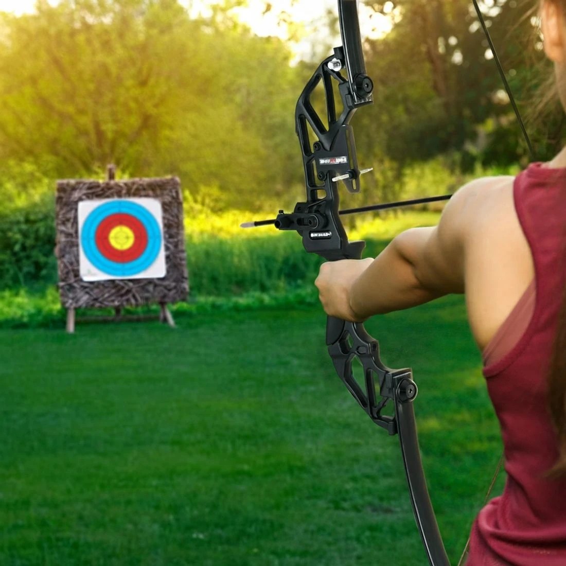 5 Everfit 55lbs Bow Arrow Set Recurve Takedown Archery Hunting for Beginner Red - Multi, 5 of 6