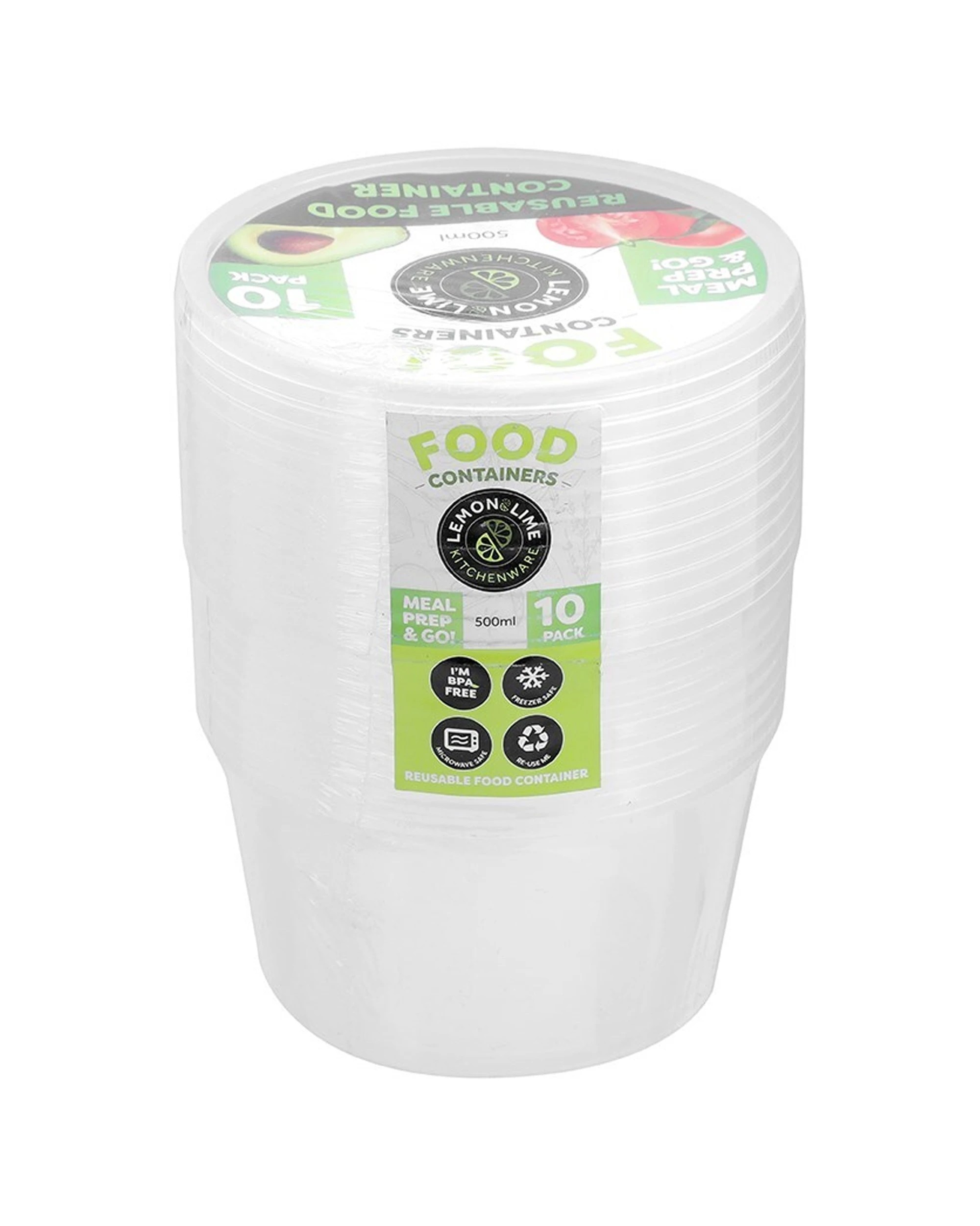 1 10pc Lemon & Lime Reusable Meal Prepping Food Storage Container Round Box 500ml
 - Multi, 1 of 6