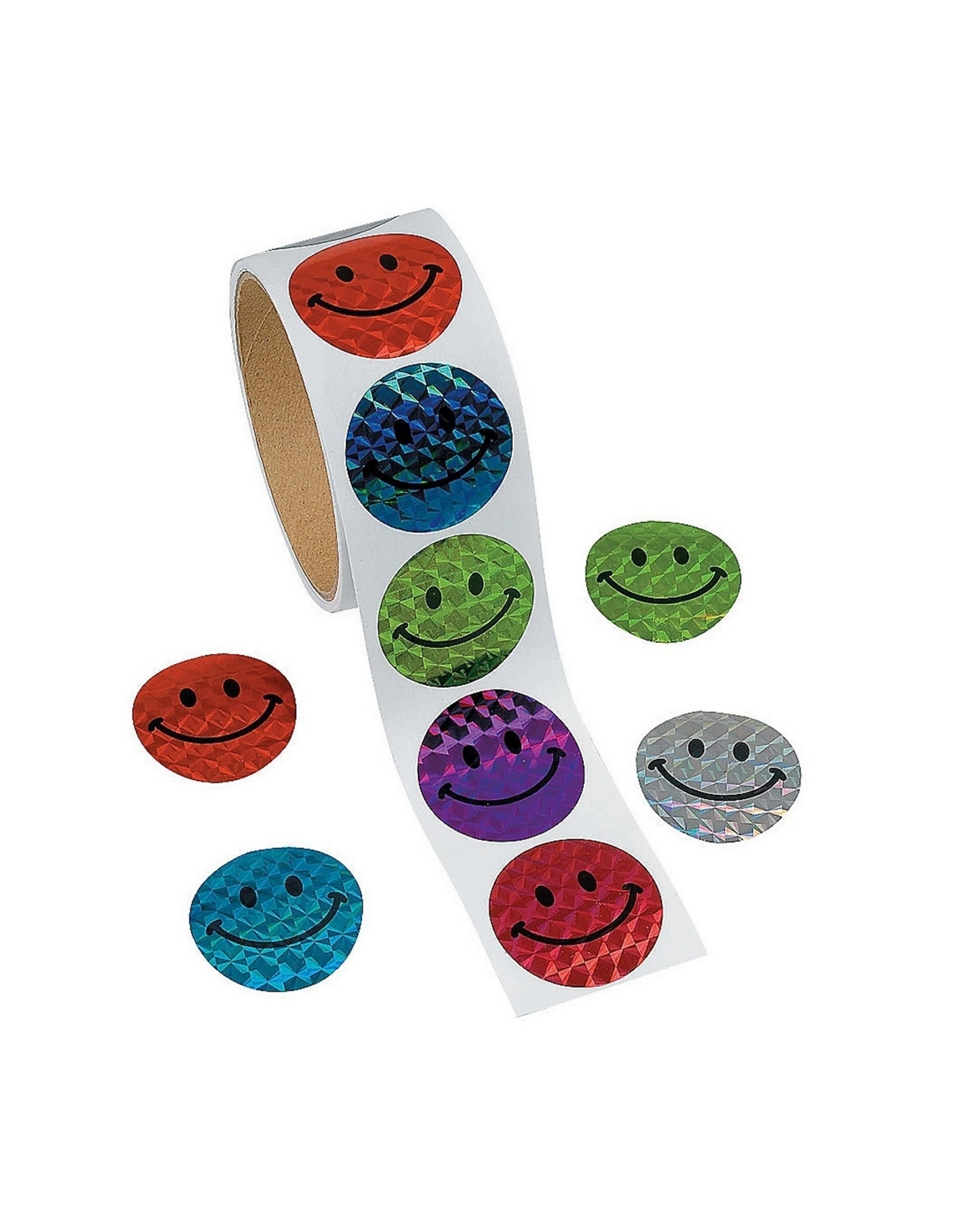 1 Fun Express Prismatic Round Smiley Face Stickers Roll of 100 - Multi, 1 of 1