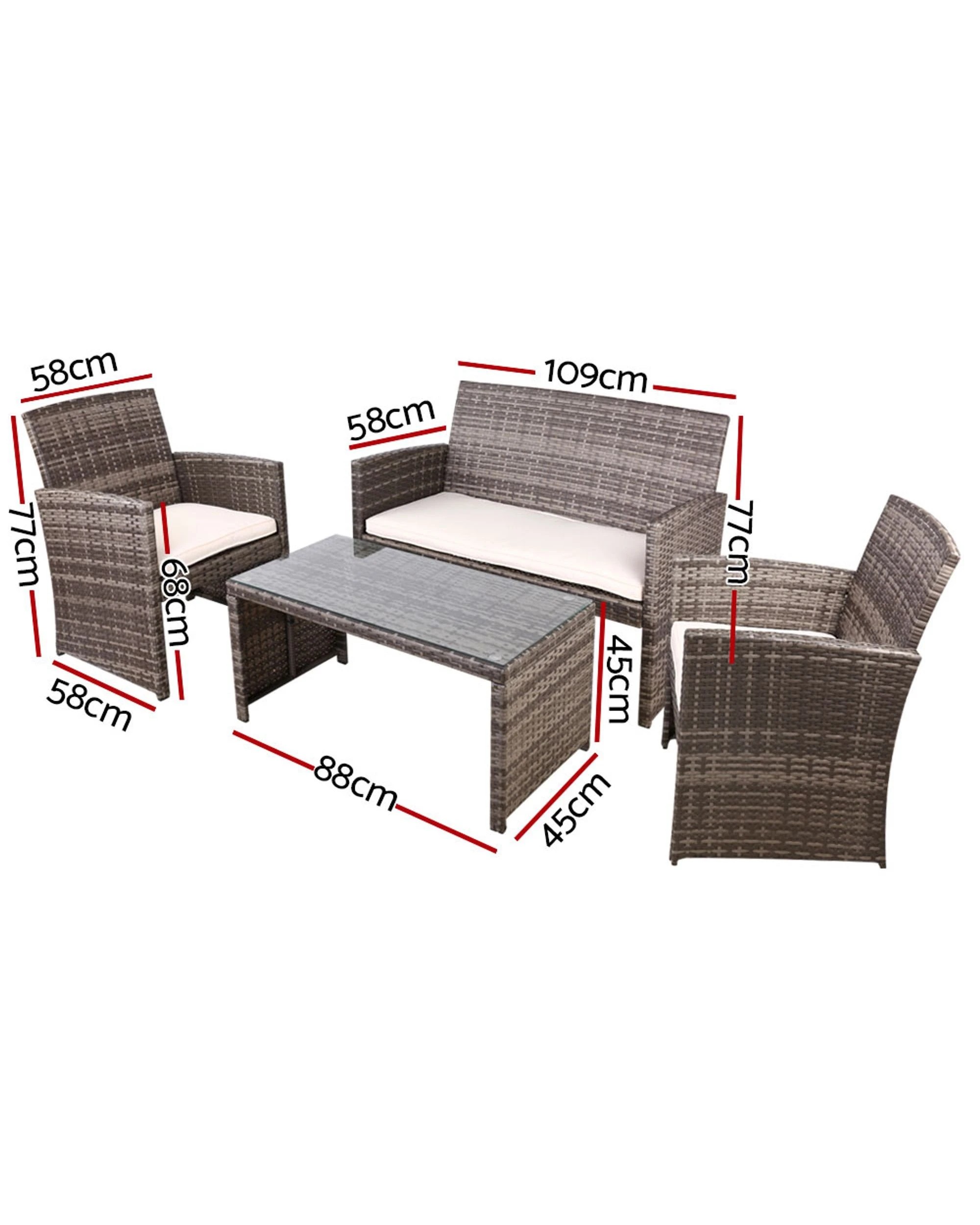 2 Gardeon 4 PCS Outdoor Sofa Set with Storage Cover Rattan Chair Furniture - Grey, 2 of 7