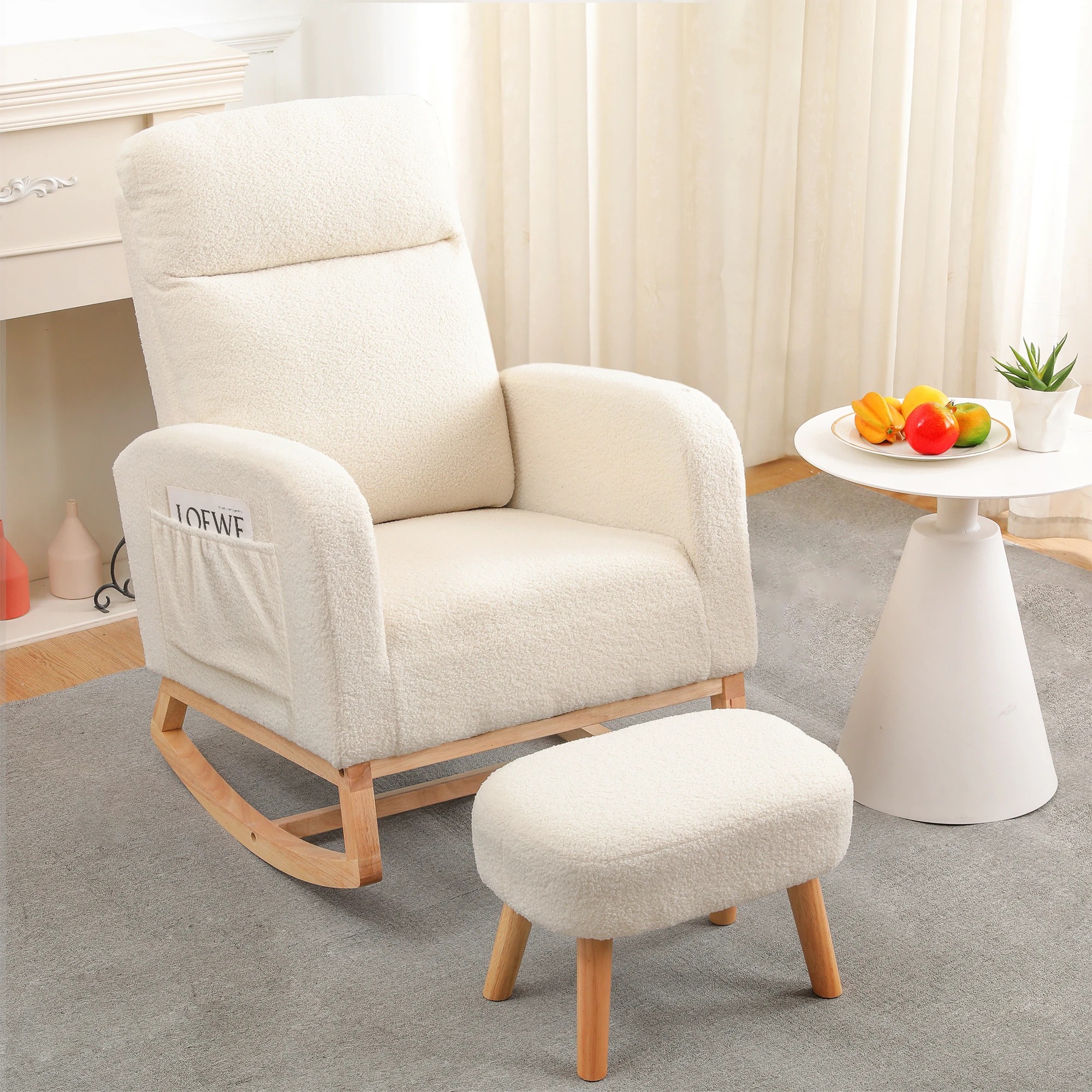 7 Levede Rocking Chair Beige With Cushion & Stool, 7 of 7