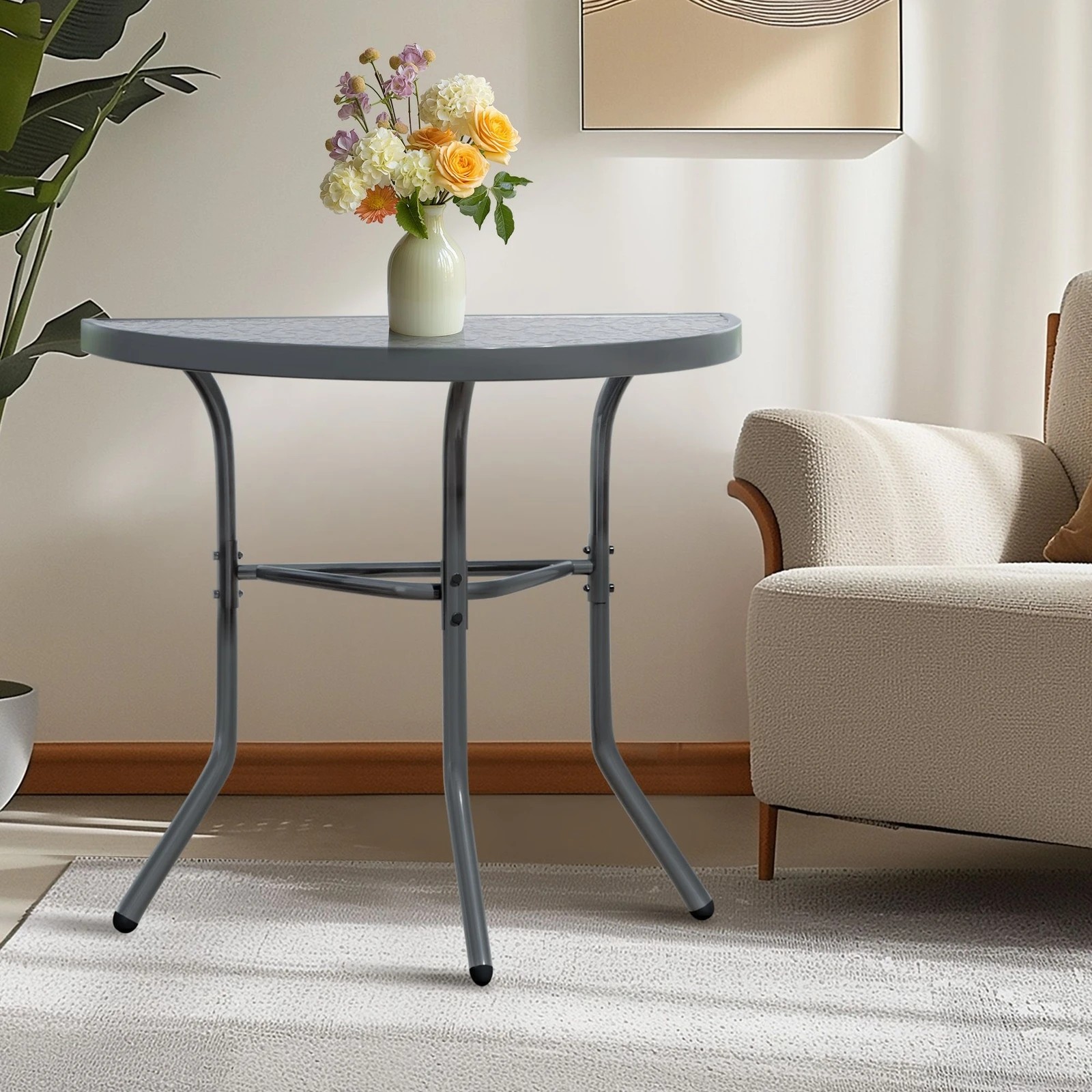 8 Alfordson Outdoor Furniture Patio Side Coffee Table Garden Glass Metal - Grey, 8 of 10