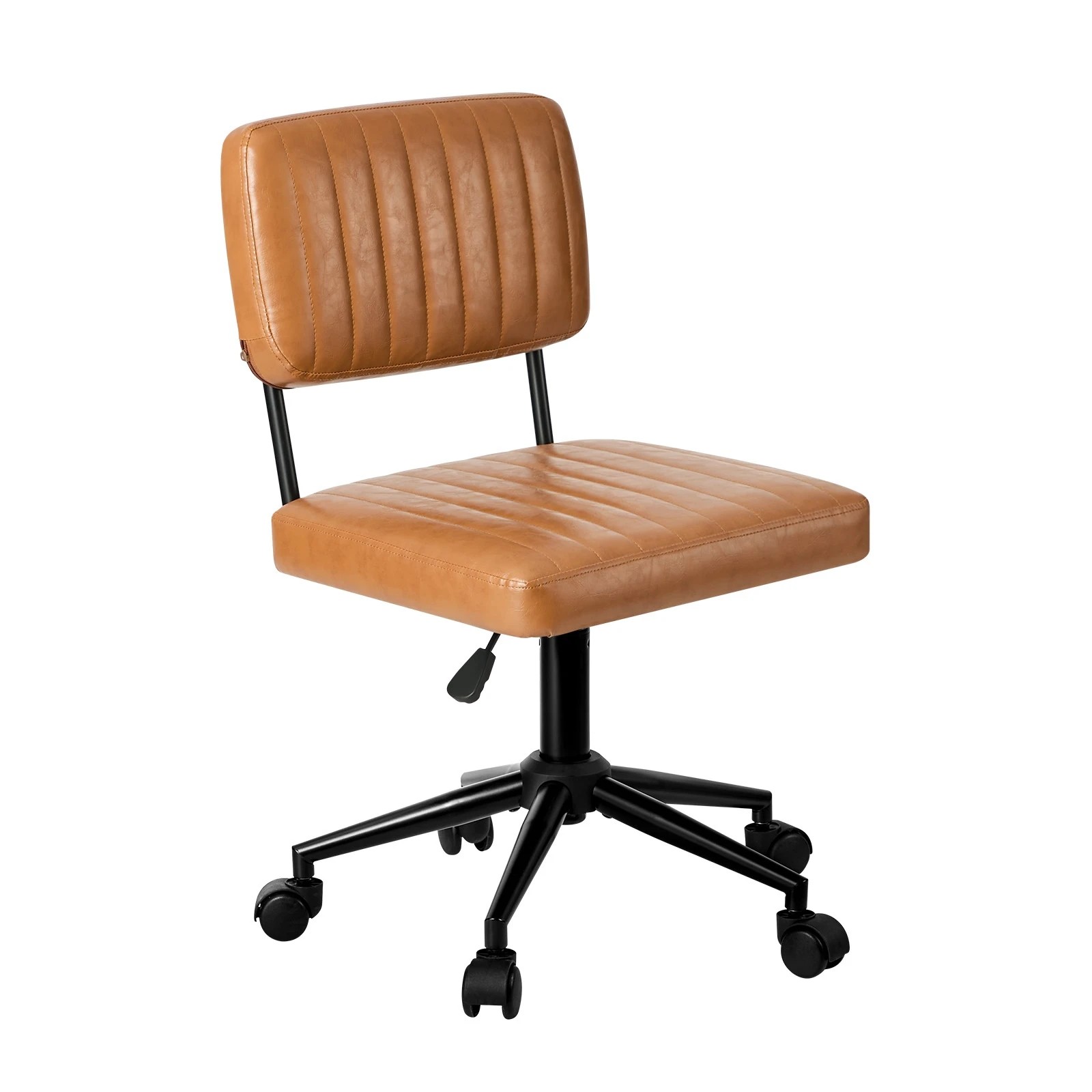 1 Oikiture Mid Back Armless Office Chair Swivel Computer Gaming Seat Leather - Brown, 1 of 7