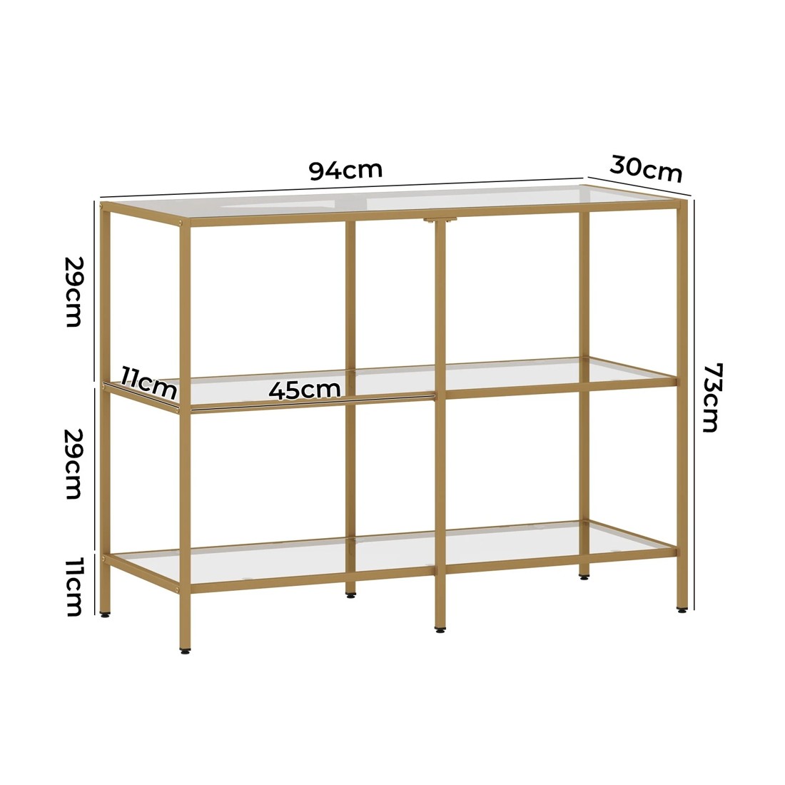 10 Oikiture Console Table Tempered Glass Sofa Table Hall Side Entry 3 Shelves
 - Gold, 10 of 10