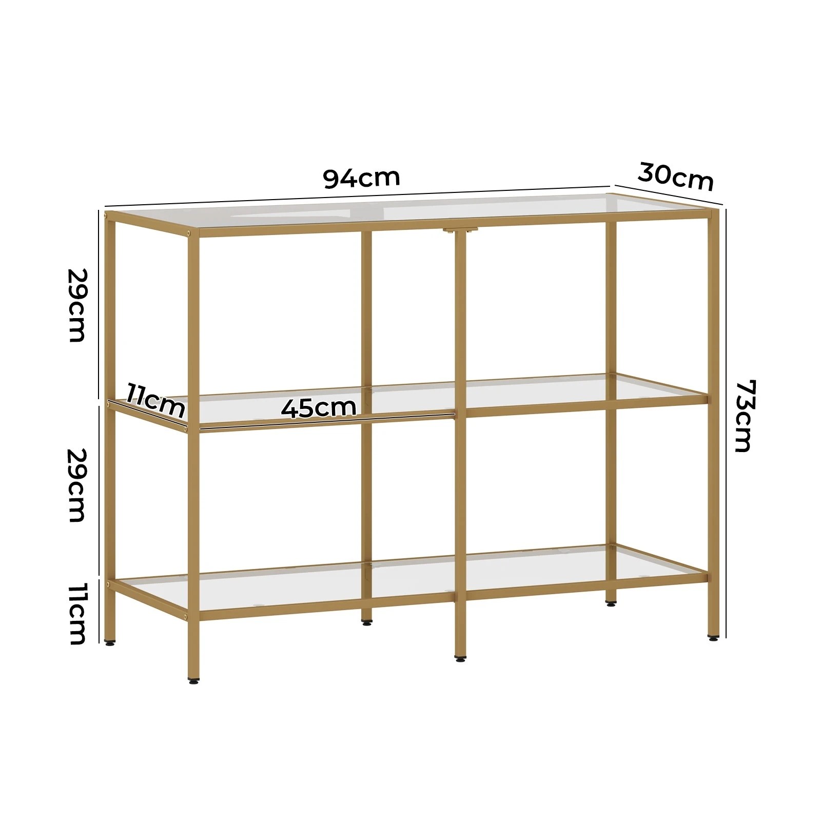 10 Oikiture Console Table Tempered Glass Sofa Table Hall Side Entry 3 Shelves
 - Gold, 10 of 10
