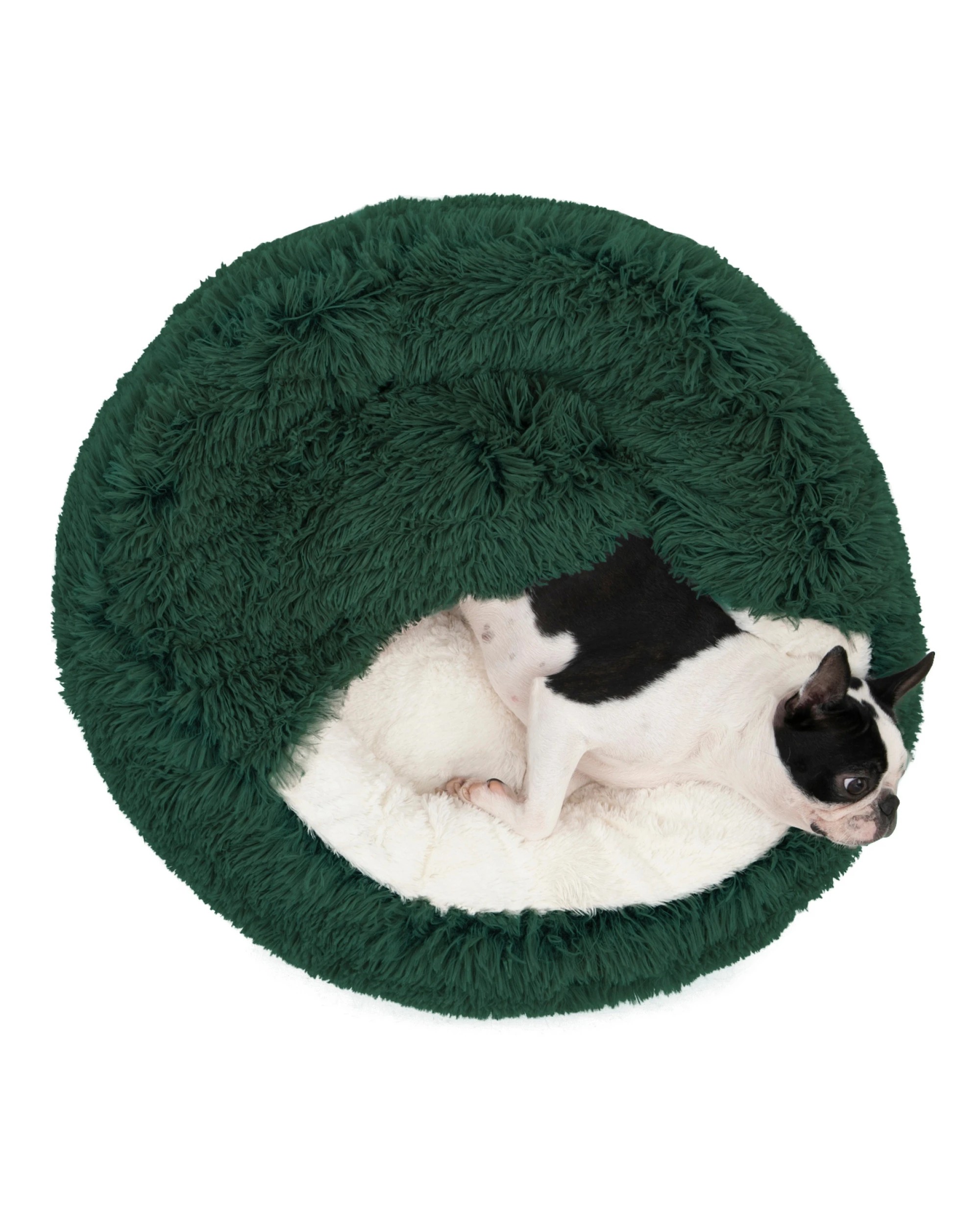 2 Charlie's Snookie Hooded Faux Fur Calming Dog Bed Large - Eden Green, 2 of 4