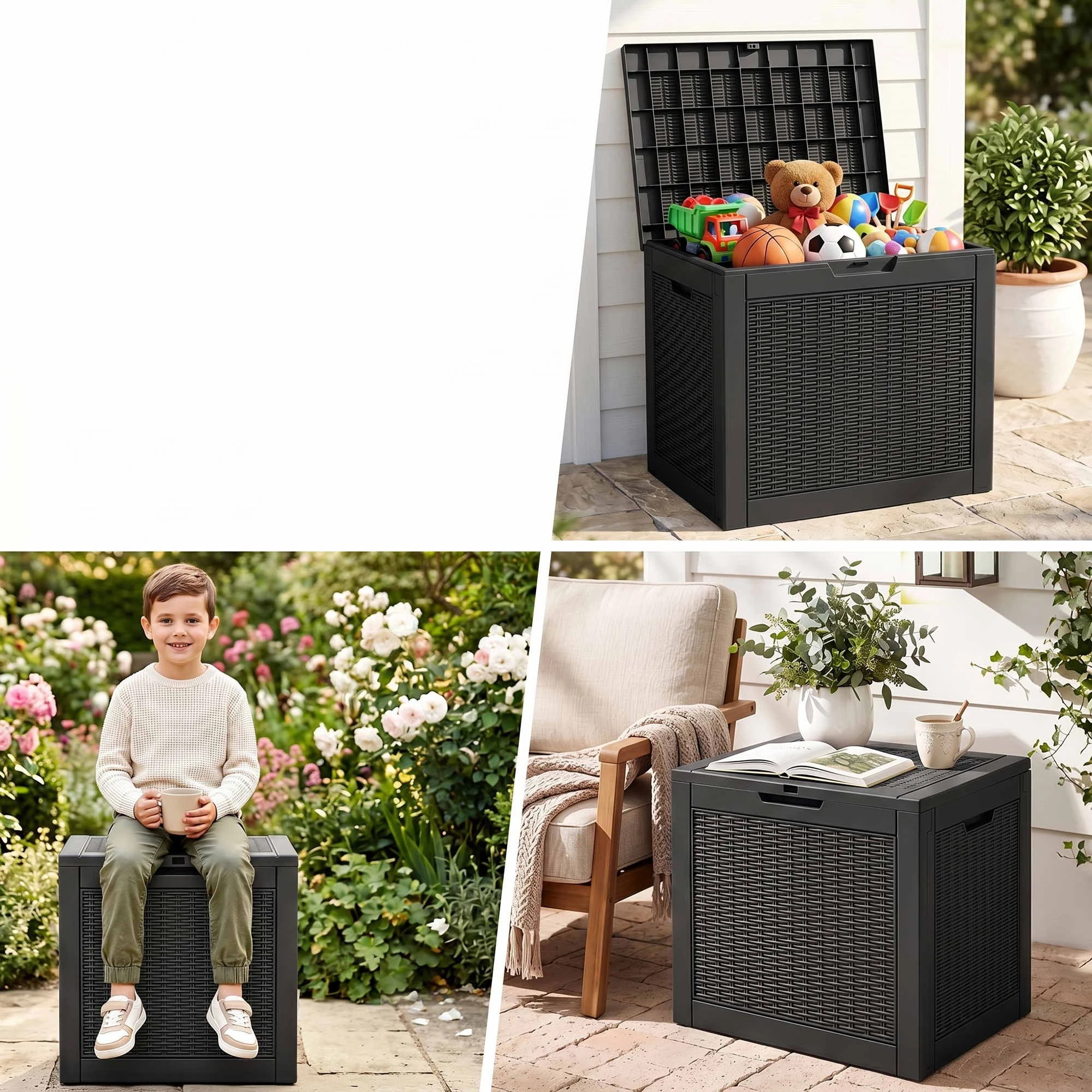 6 Gardeon Outdoor Storage Box 118L Container Lockable Garden Toy Tool Rattan-Texture - Black, 6 of 8