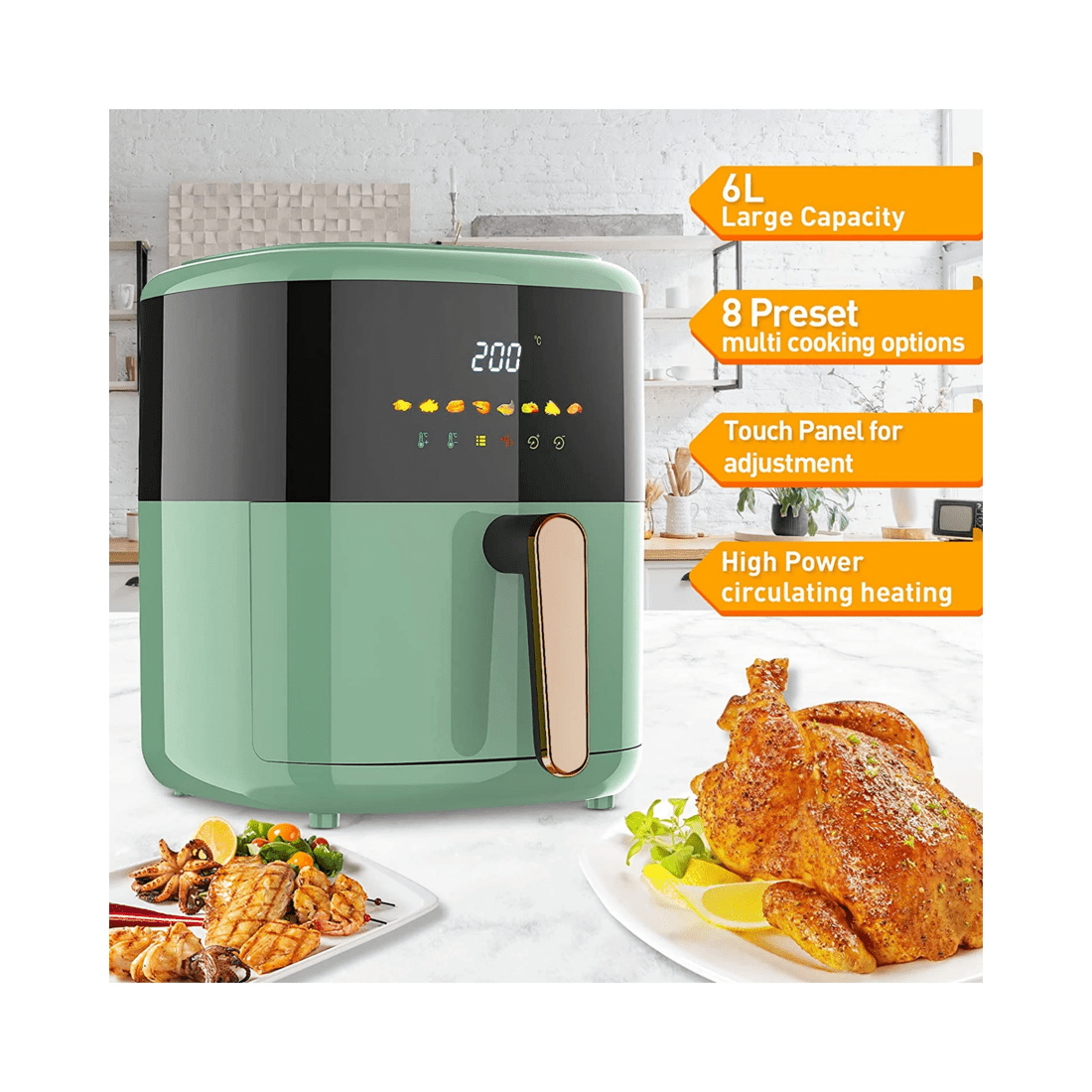6 Advwin 6l Air Fryer Oil-less Healthy Electric Cooker Kitchen Oven 8 Preset Set Led Touch Digital Screen, 6 of 8